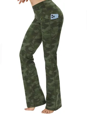29" 31" 33" 35" 37"  Side Pockets Printed Bootcut Leggings green brushcamo_Tall Size