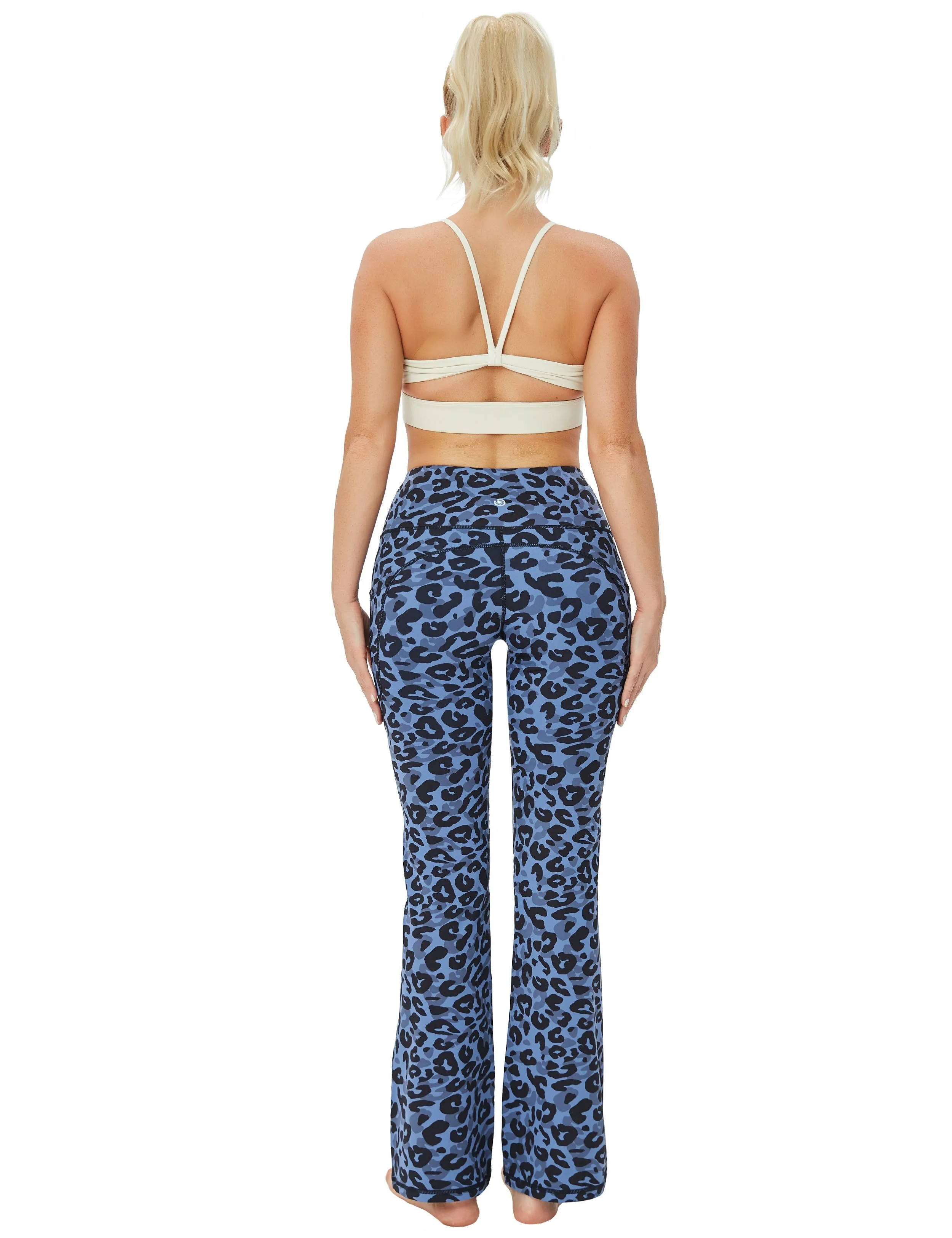 29" 31" 33" 35" 37"  Side Pockets Printed Bootcut Leggings navy_leopard_yogastudio