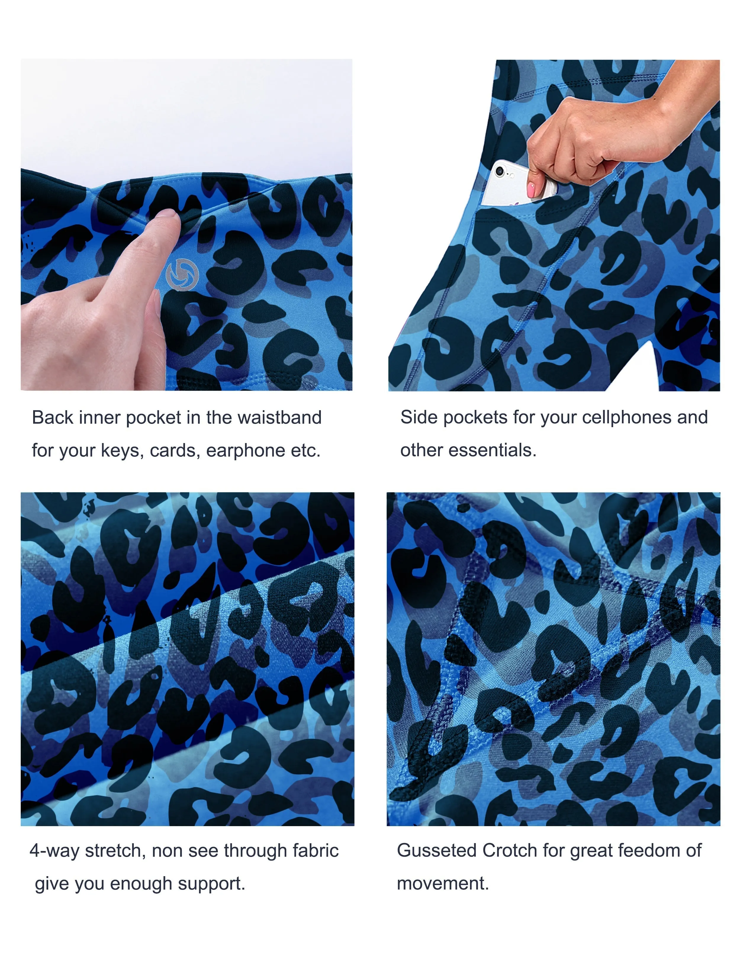 29" 31" 33" 35" 37"  Side Pockets Printed Bootcut Leggings navy_leopard_yogastudio
