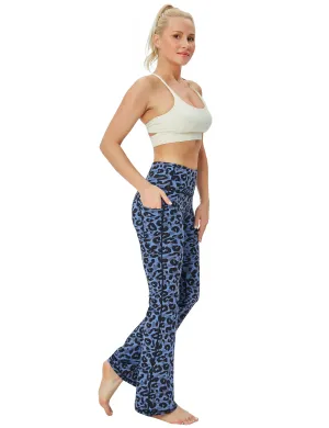29" 31" 33" 35" 37"  Side Pockets Printed Bootcut Leggings navy_leopard_yogastudio