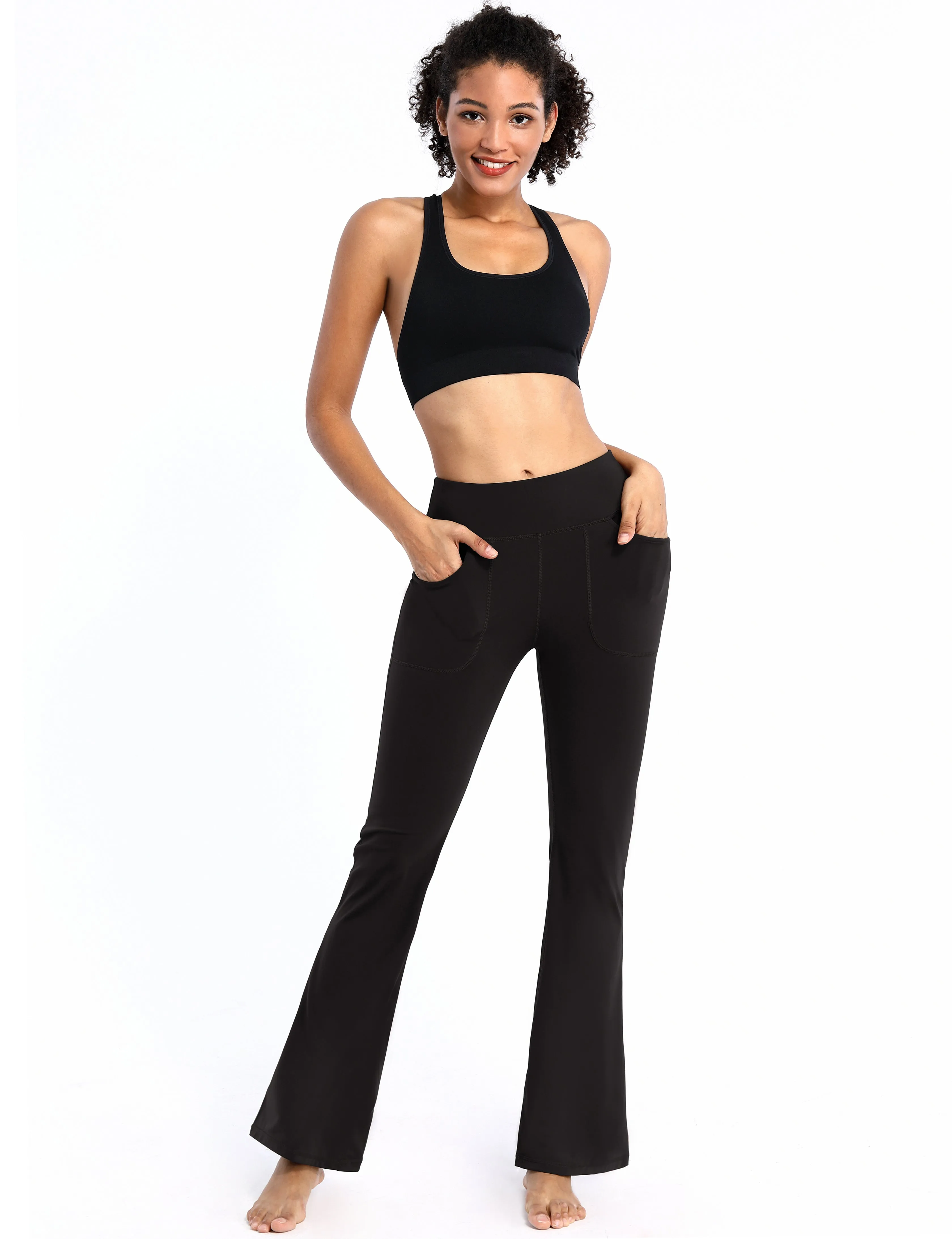 29" 31" 33" 35" Bootcut Leggings with Pockets black ins_Plus Size