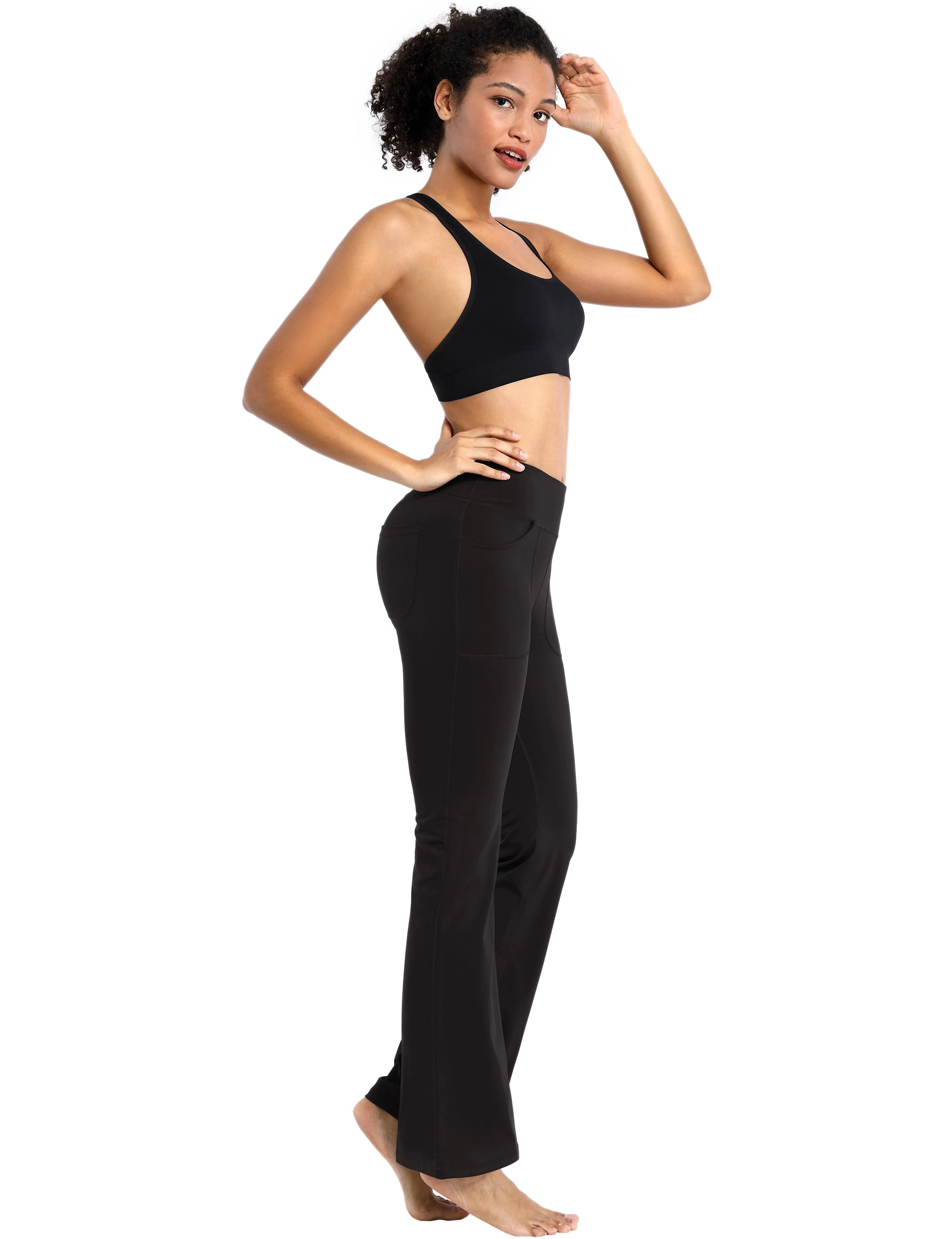 29" 31" 33" 35" Bootcut Leggings with Pockets black ins_Plus Size