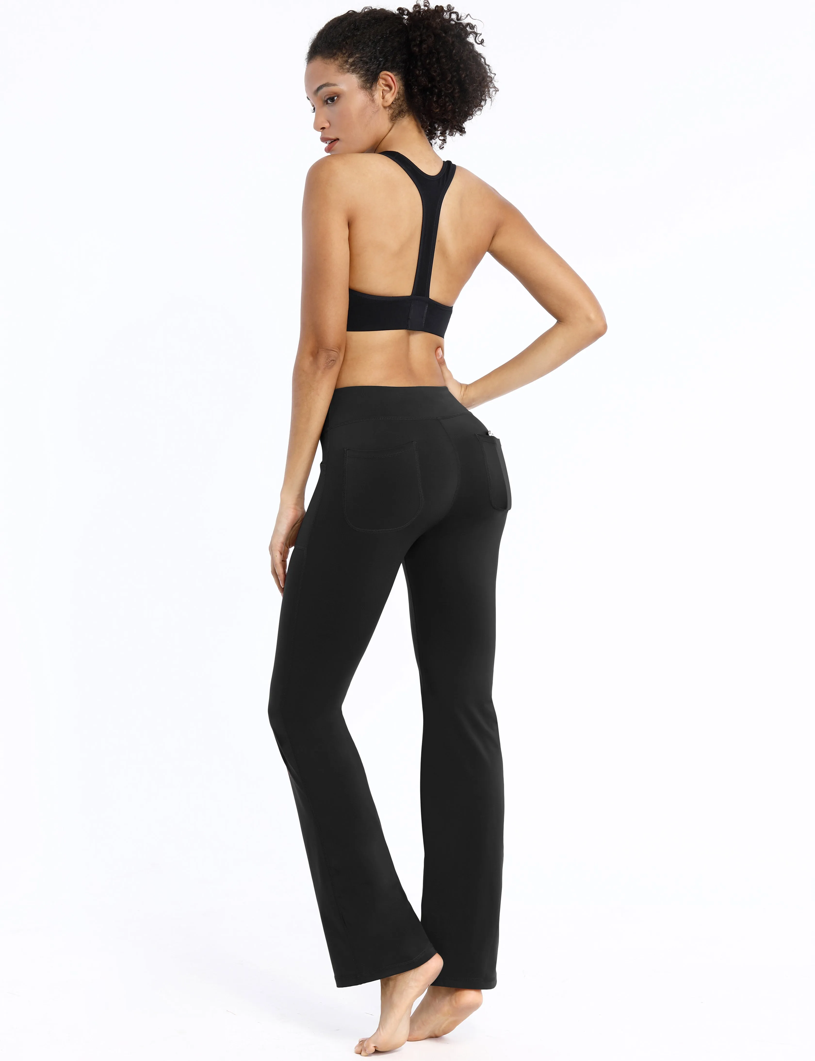 29" 31" 33" 35" Bootcut Leggings with Pockets black ins_Plus Size