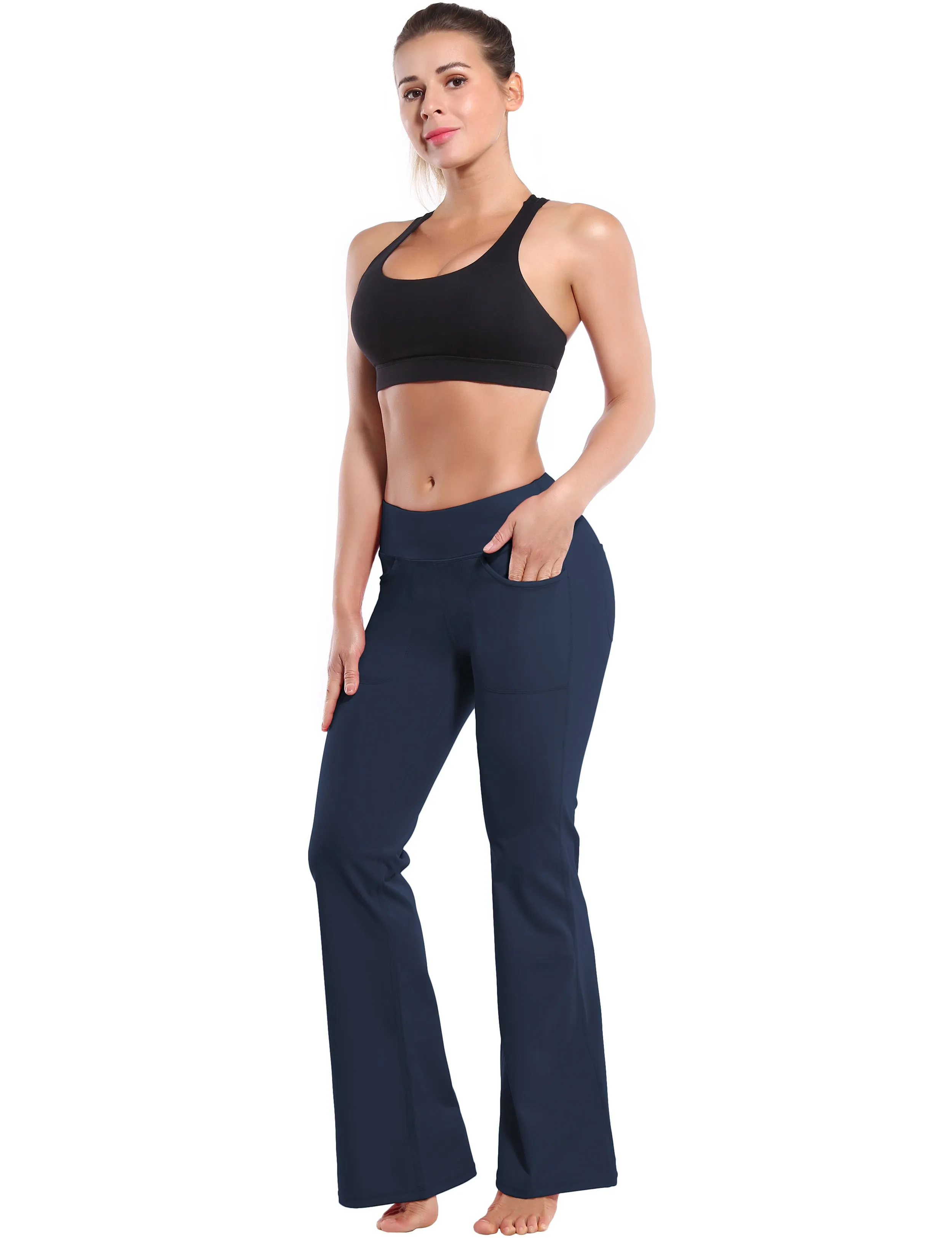 29" 31" 33" 35" Bootcut Leggings with Pockets darknavy_yogastudio