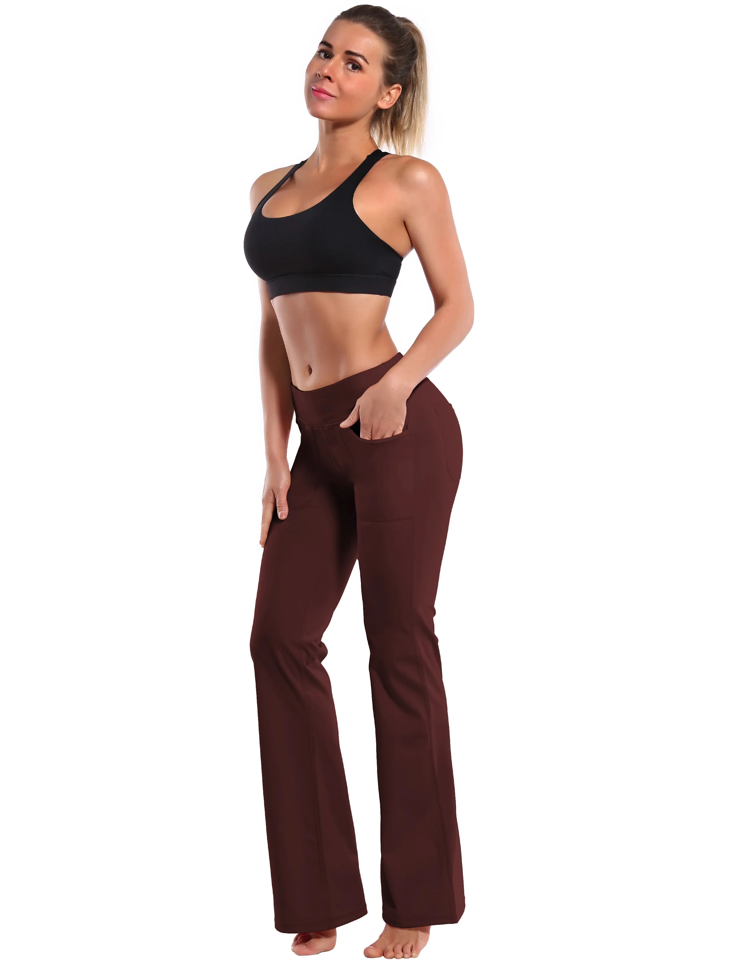 29" 31" 33" 35" Bootcut Leggings with Pockets mahoganymaroon ins_Plus Size