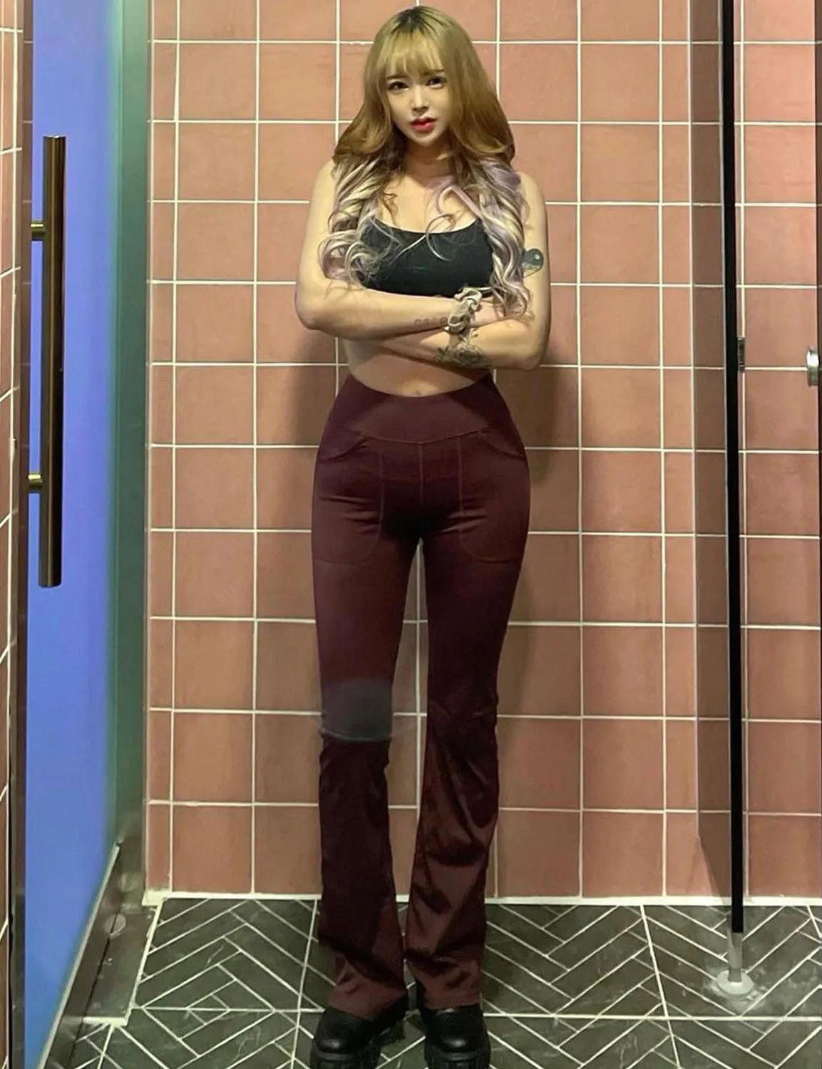 29" 31" 33" 35" Bootcut Leggings with Pockets mahoganymaroon ins_Plus Size