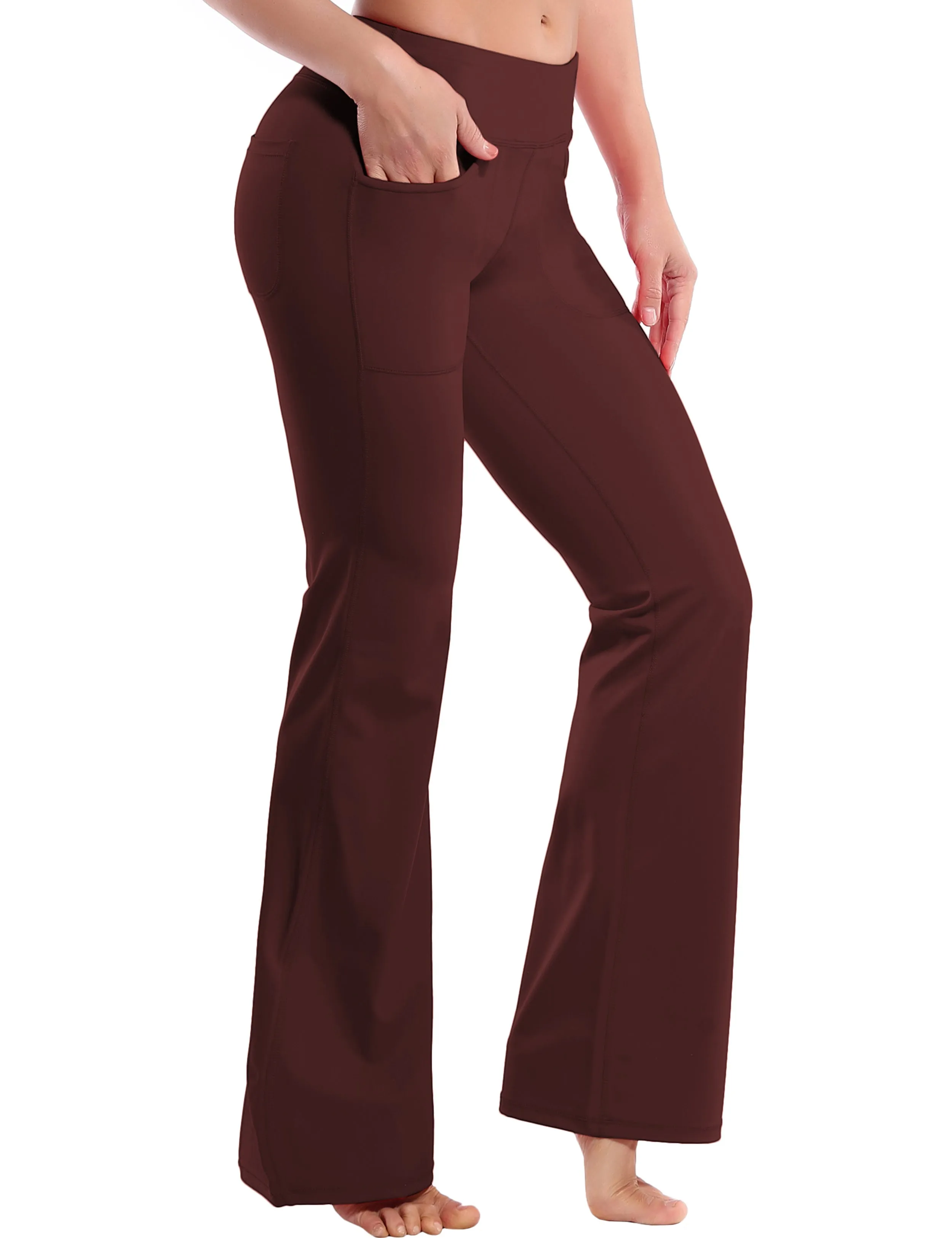 29" 31" 33" 35" Bootcut Leggings with Pockets mahoganymaroon ins_Plus Size