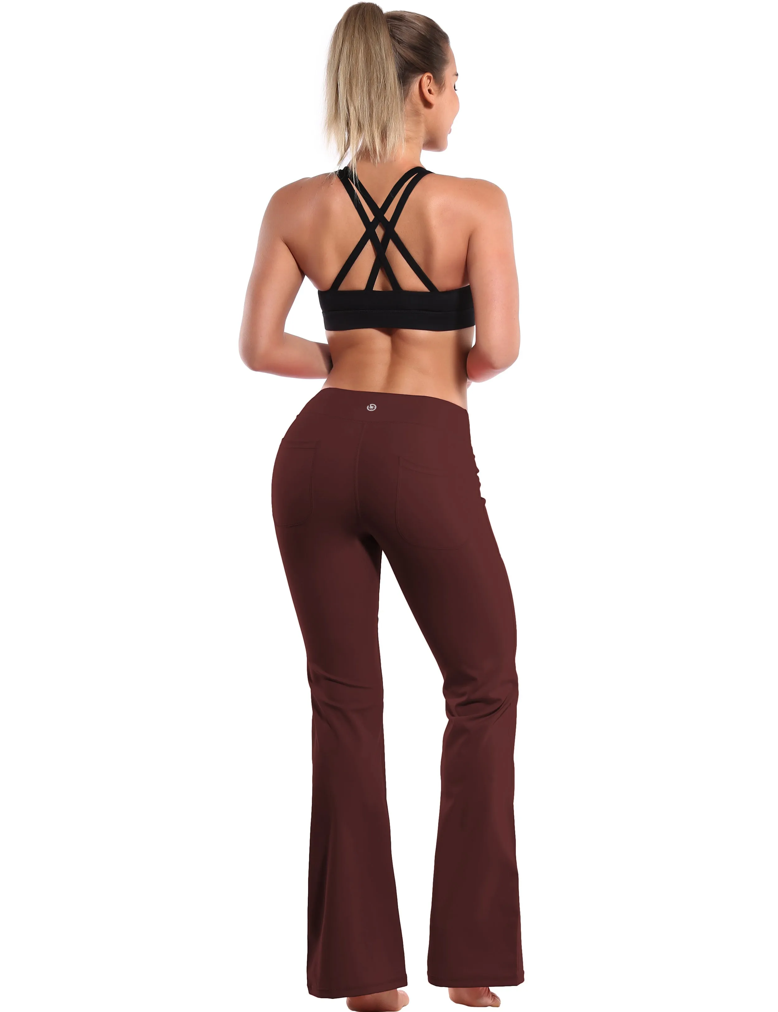 29" 31" 33" 35" Bootcut Leggings with Pockets mahoganymaroon ins_Plus Size