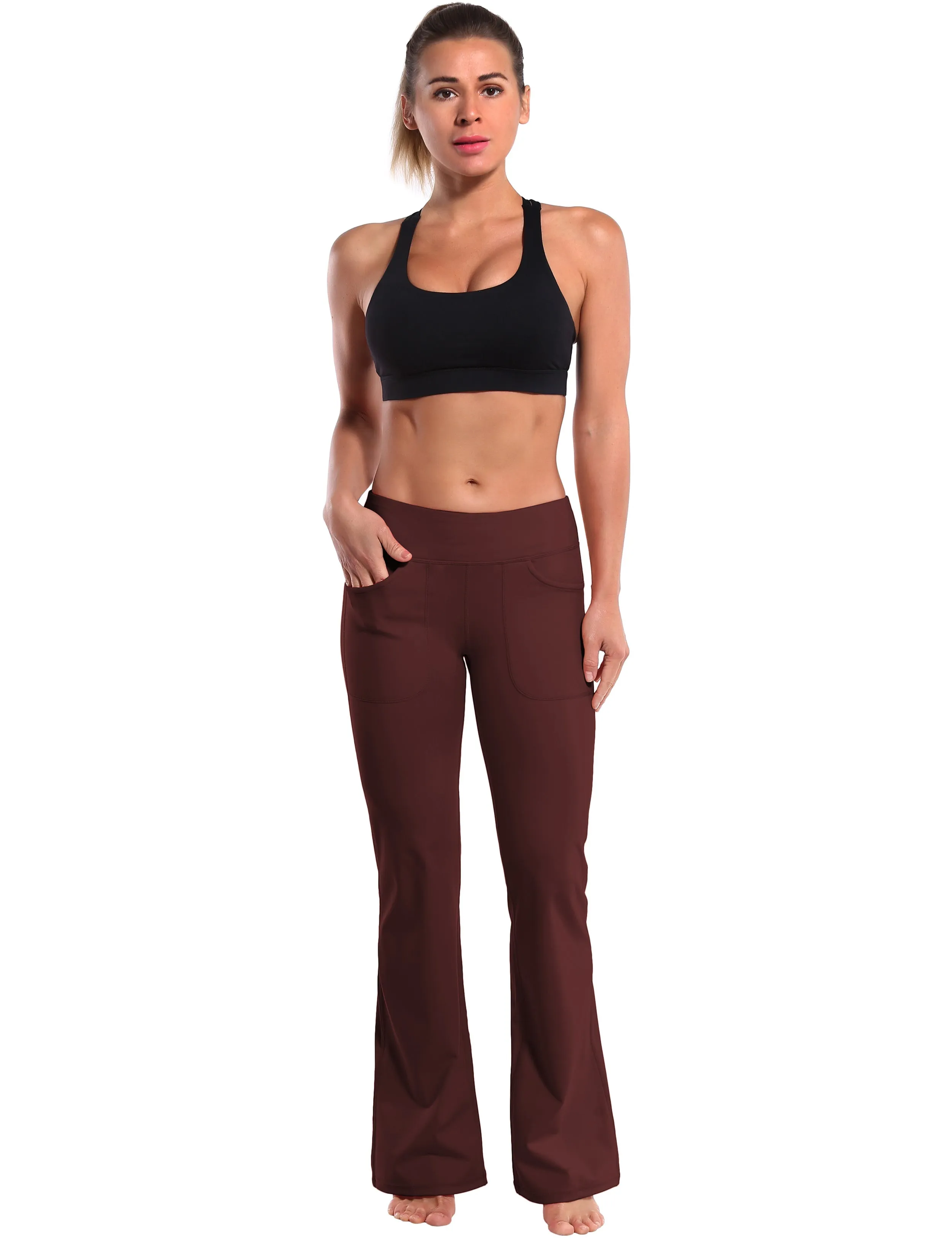 29" 31" 33" 35" Bootcut Leggings with Pockets mahoganymaroon ins_Plus Size