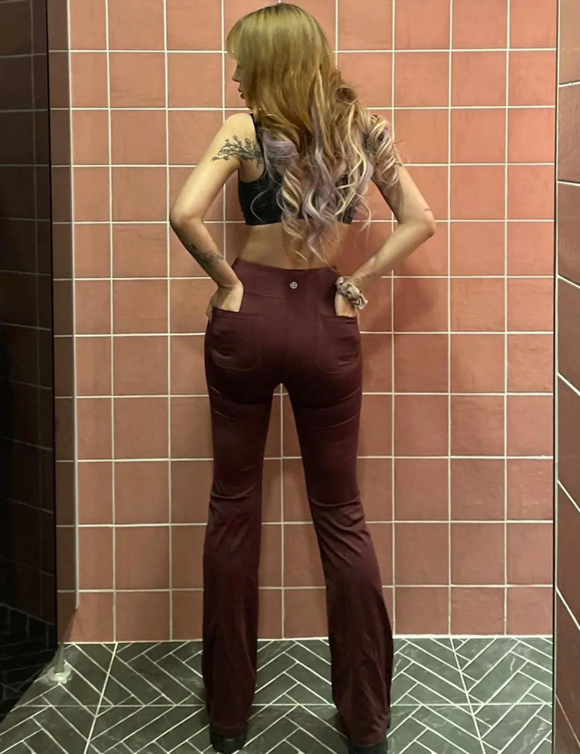 29" 31" 33" 35" Bootcut Leggings with Pockets mahoganymaroon ins_Plus Size