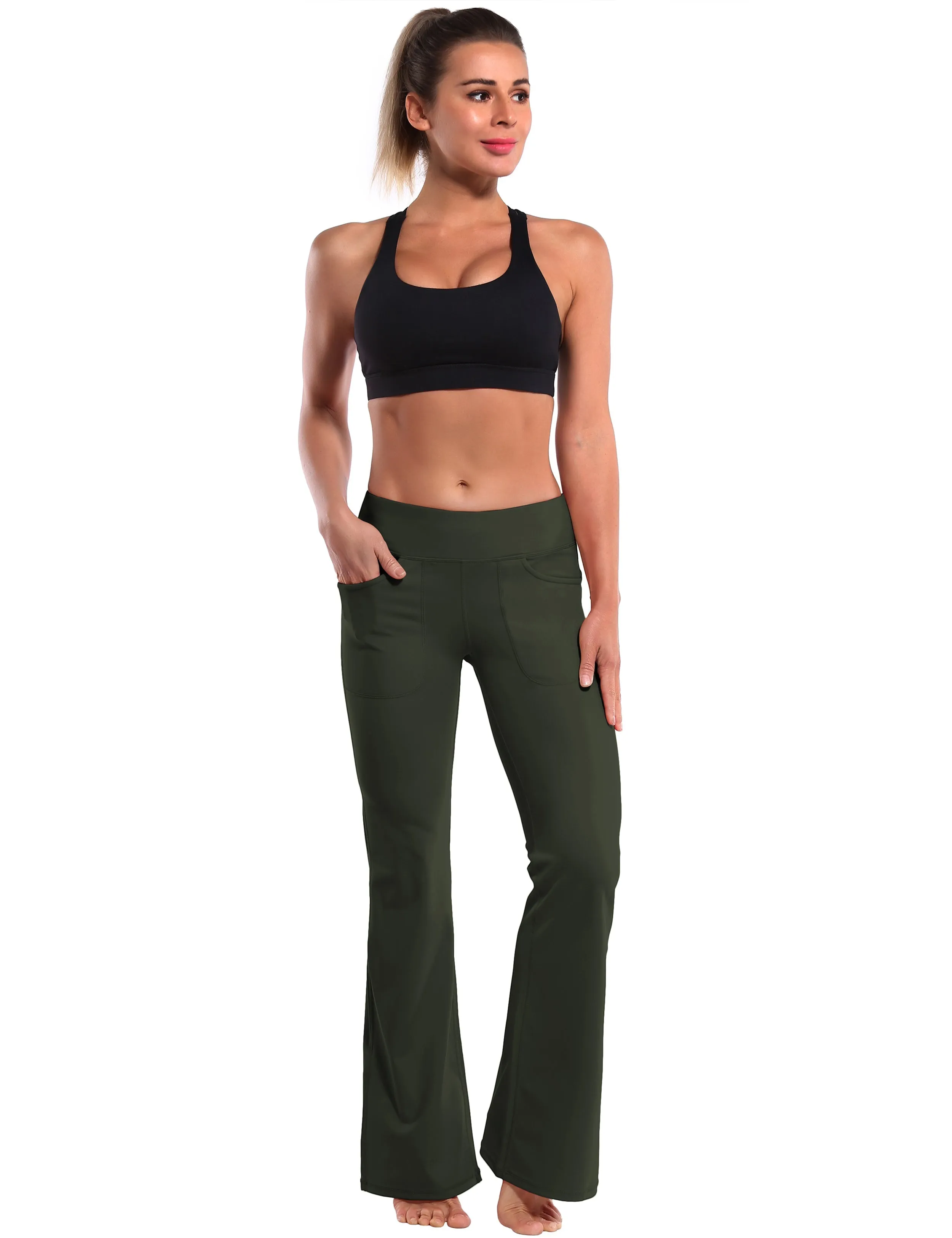 29" 31" 33" 35" Bootcut Leggings with Pockets olivegray ins_Tall Size