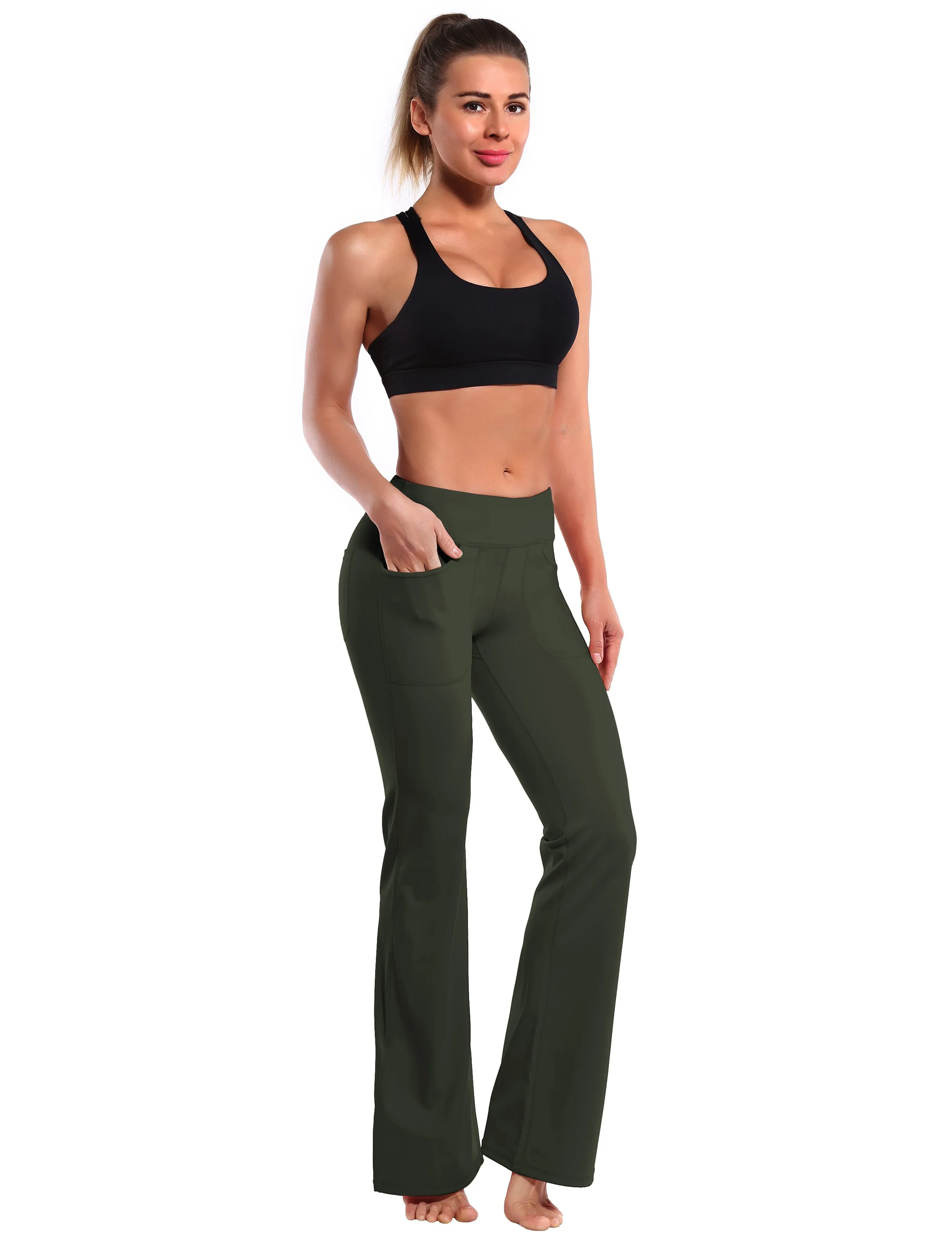 29" 31" 33" 35" Bootcut Leggings with Pockets olivegray ins_Tall Size