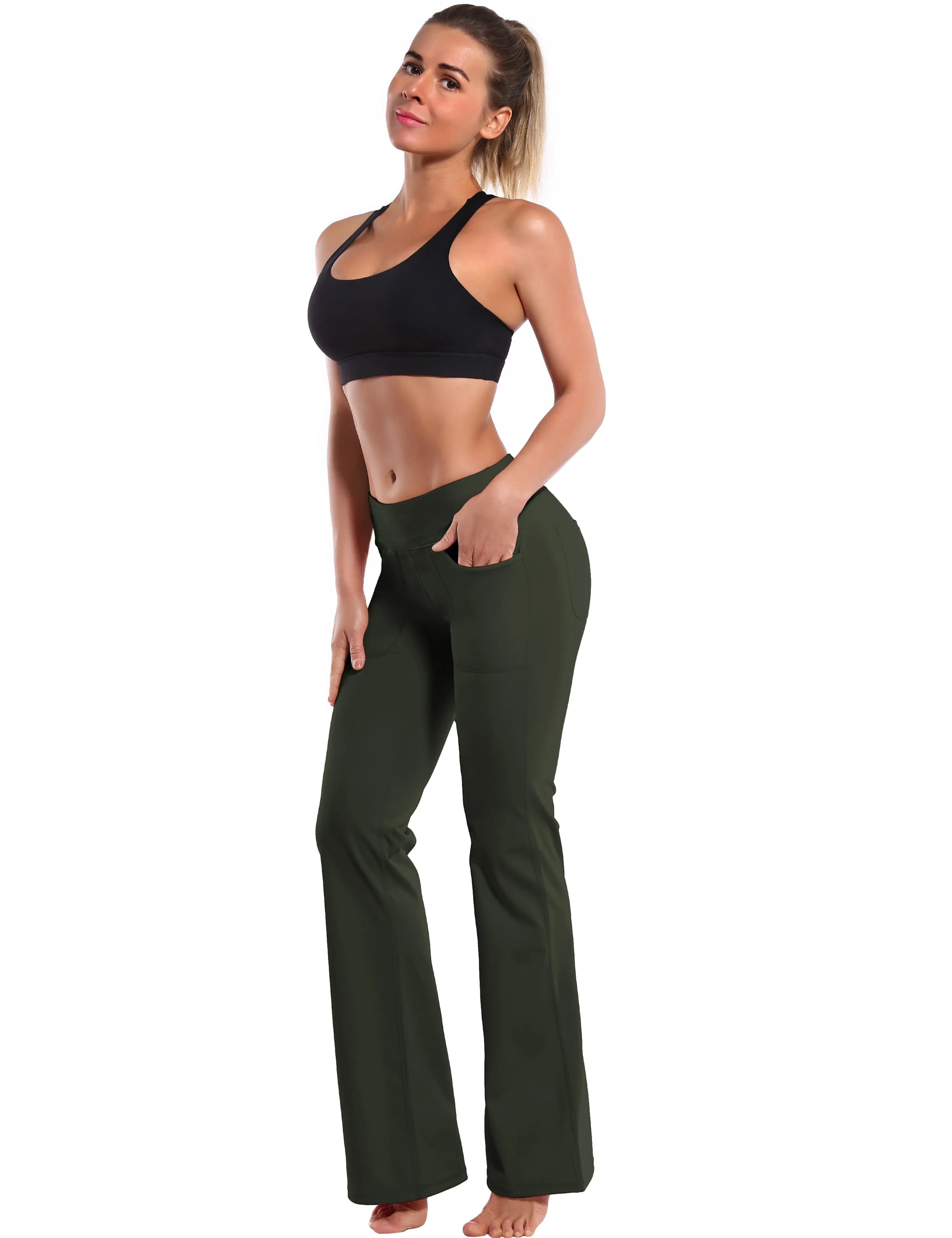 29" 31" 33" 35" Bootcut Leggings with Pockets olivegray ins_Tall Size