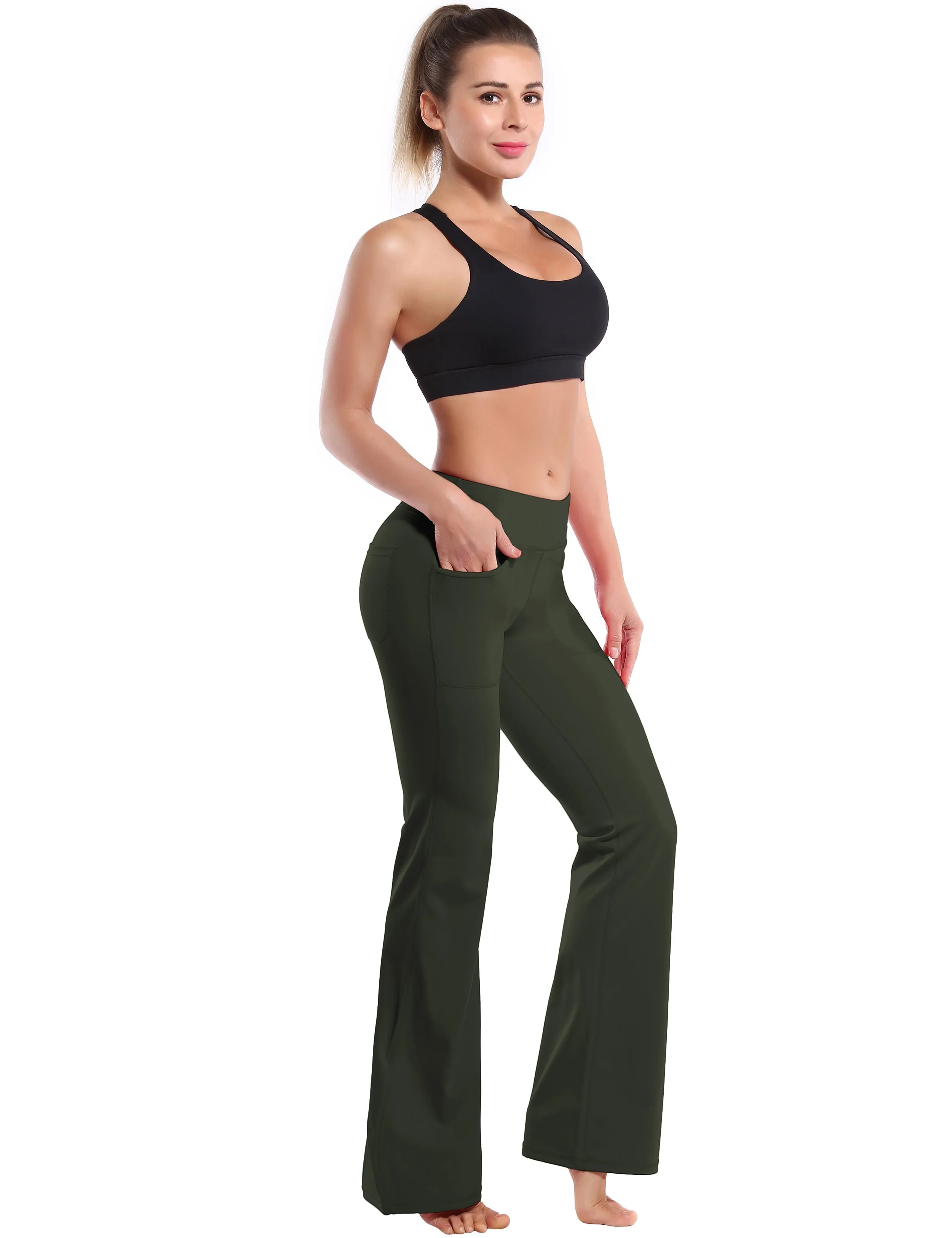 29" 31" 33" 35" Bootcut Leggings with Pockets olivegray ins_Tall Size