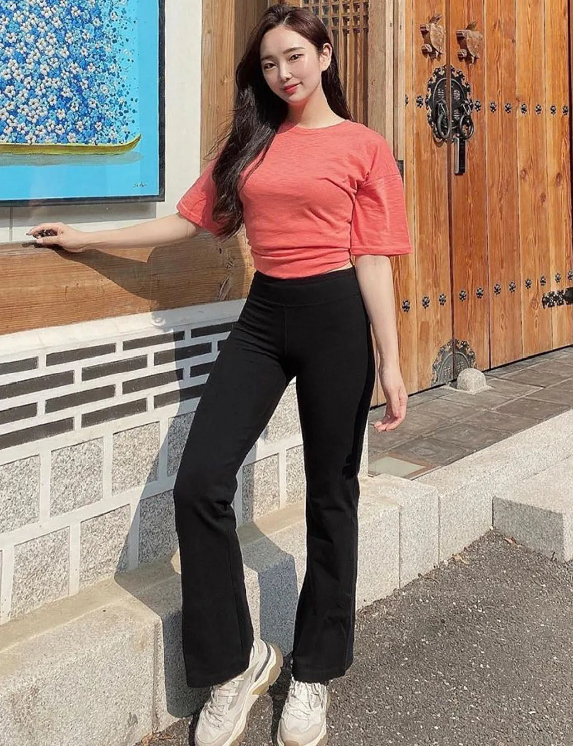 29" 31" 33" 35" Cotton Bootcut Leggings black ins_Gym