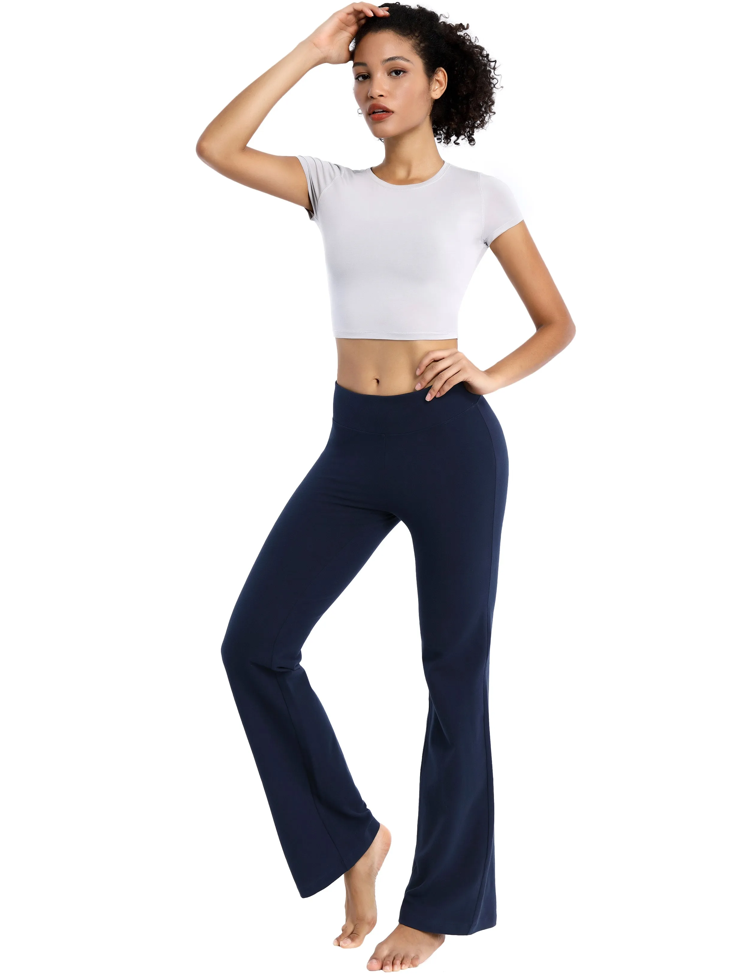 29" 31" 33" 35" Cotton Bootcut Leggings darknavy ins_Biking