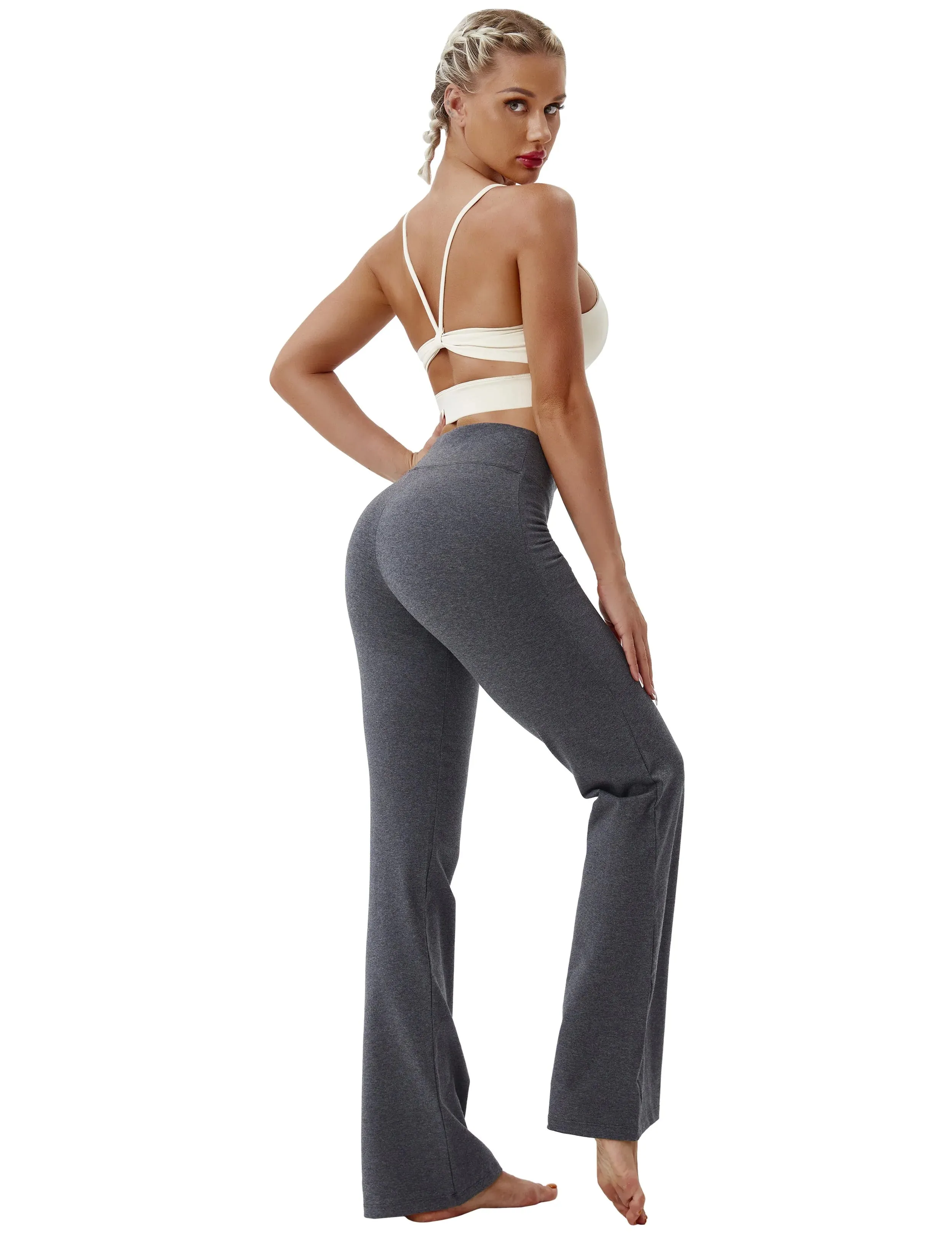 29" 31" 33" 35" Cotton Bootcut Leggings heathercharcoal_yogastudio