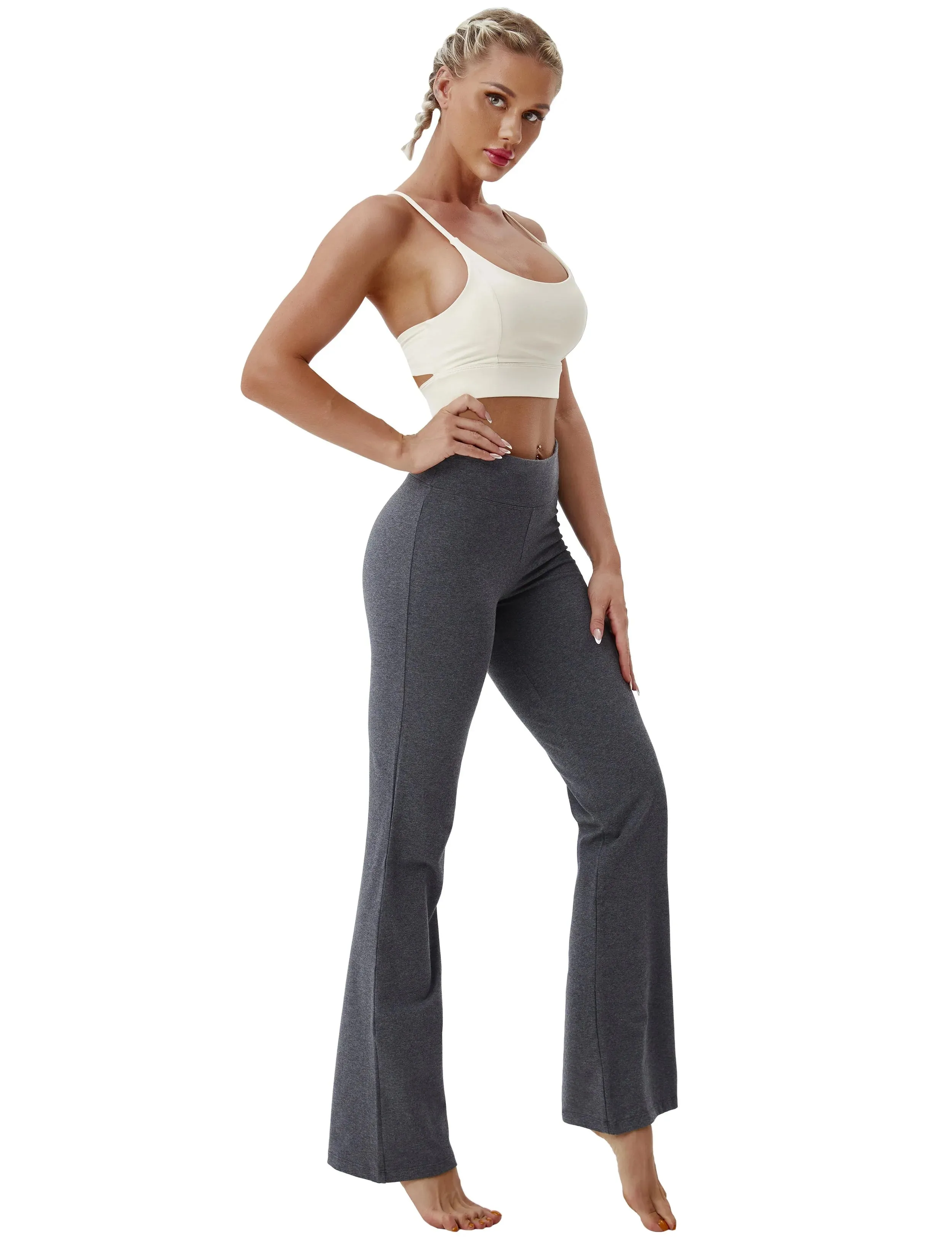 29" 31" 33" 35" Cotton Bootcut Leggings heathercharcoal_yogastudio