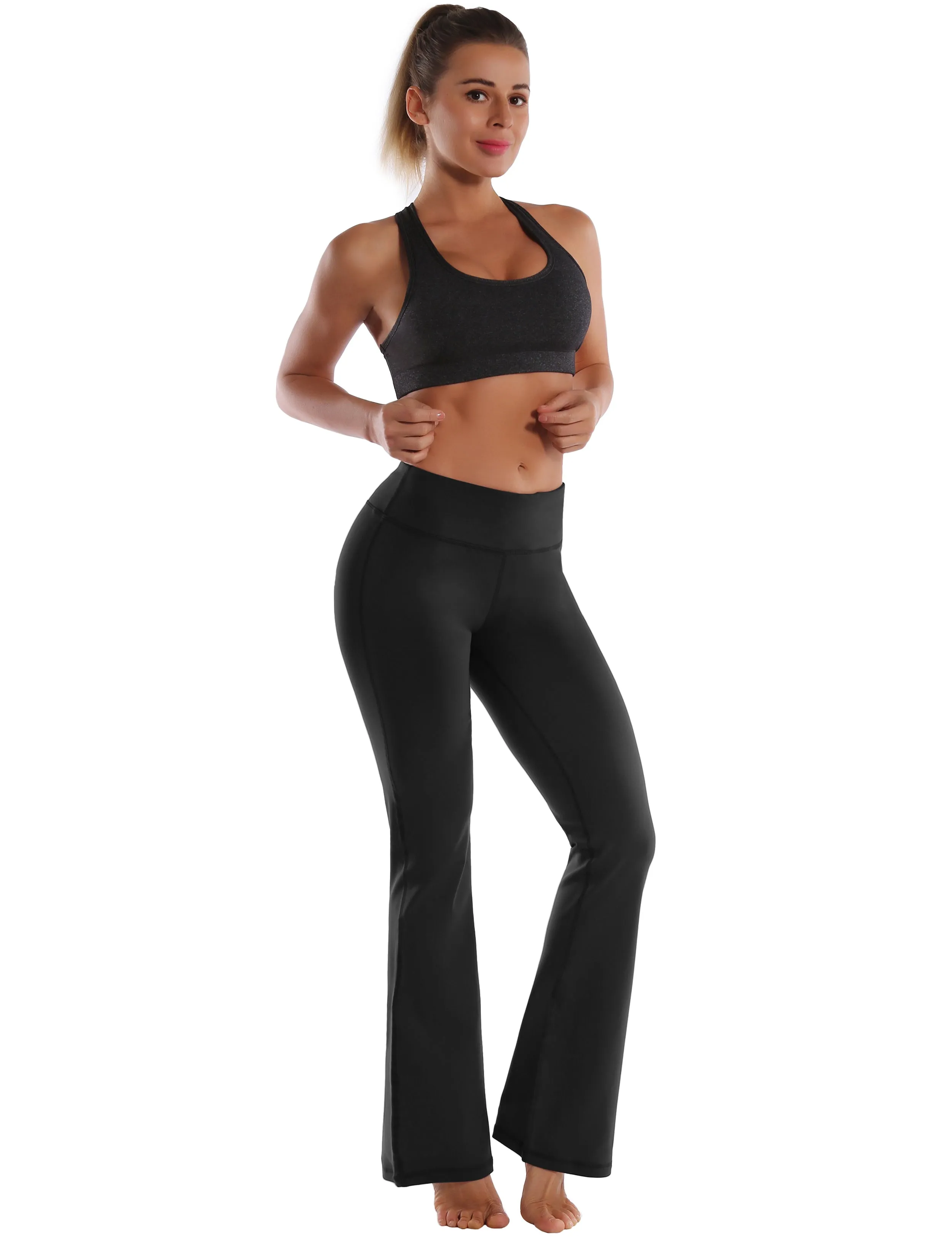 29" 31" 33" 35" Cotton Nylon Bootcut Leggings Black ins_Biking