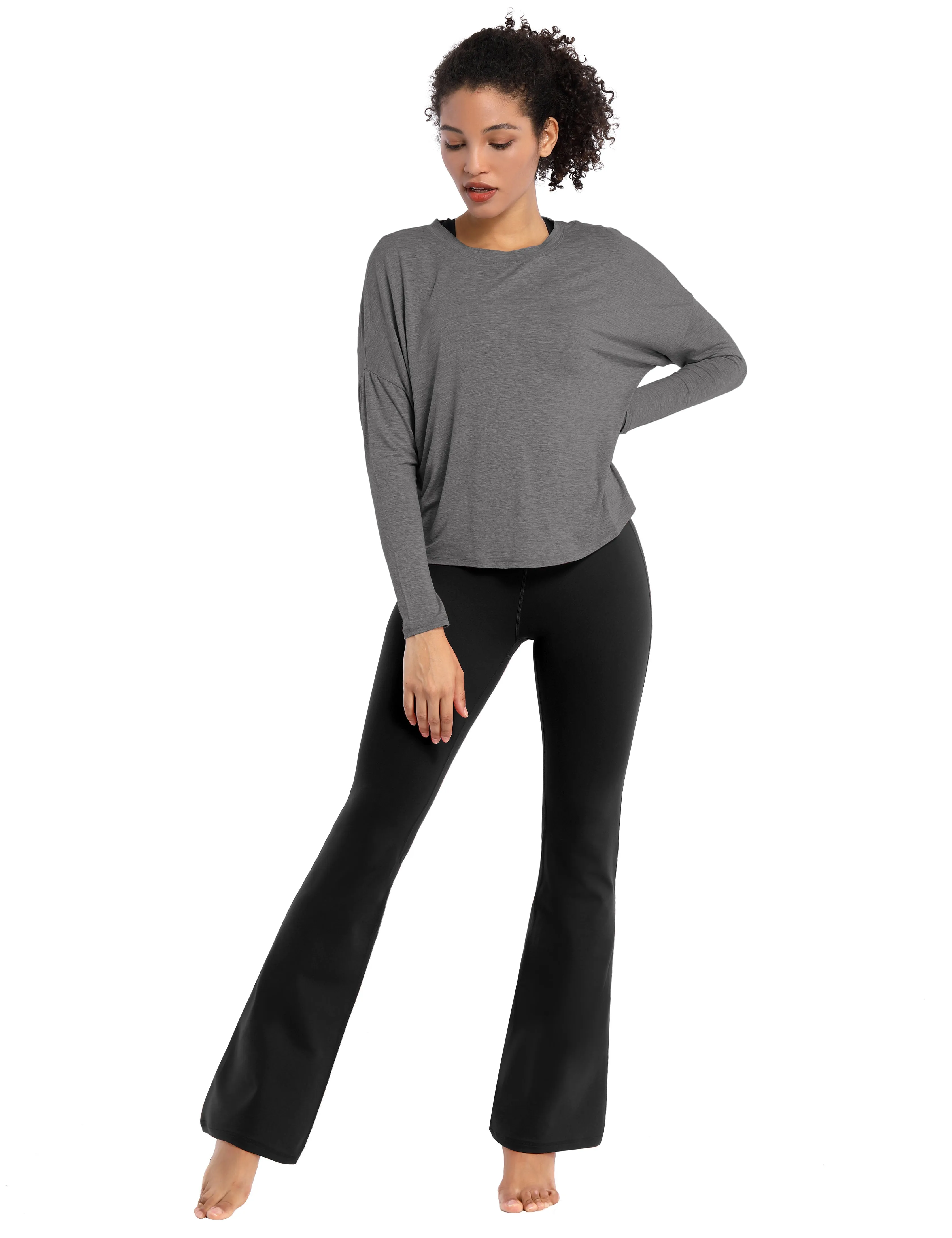 29" 31" 33" 35" Cotton Nylon Bootcut Leggings Black ins_Biking