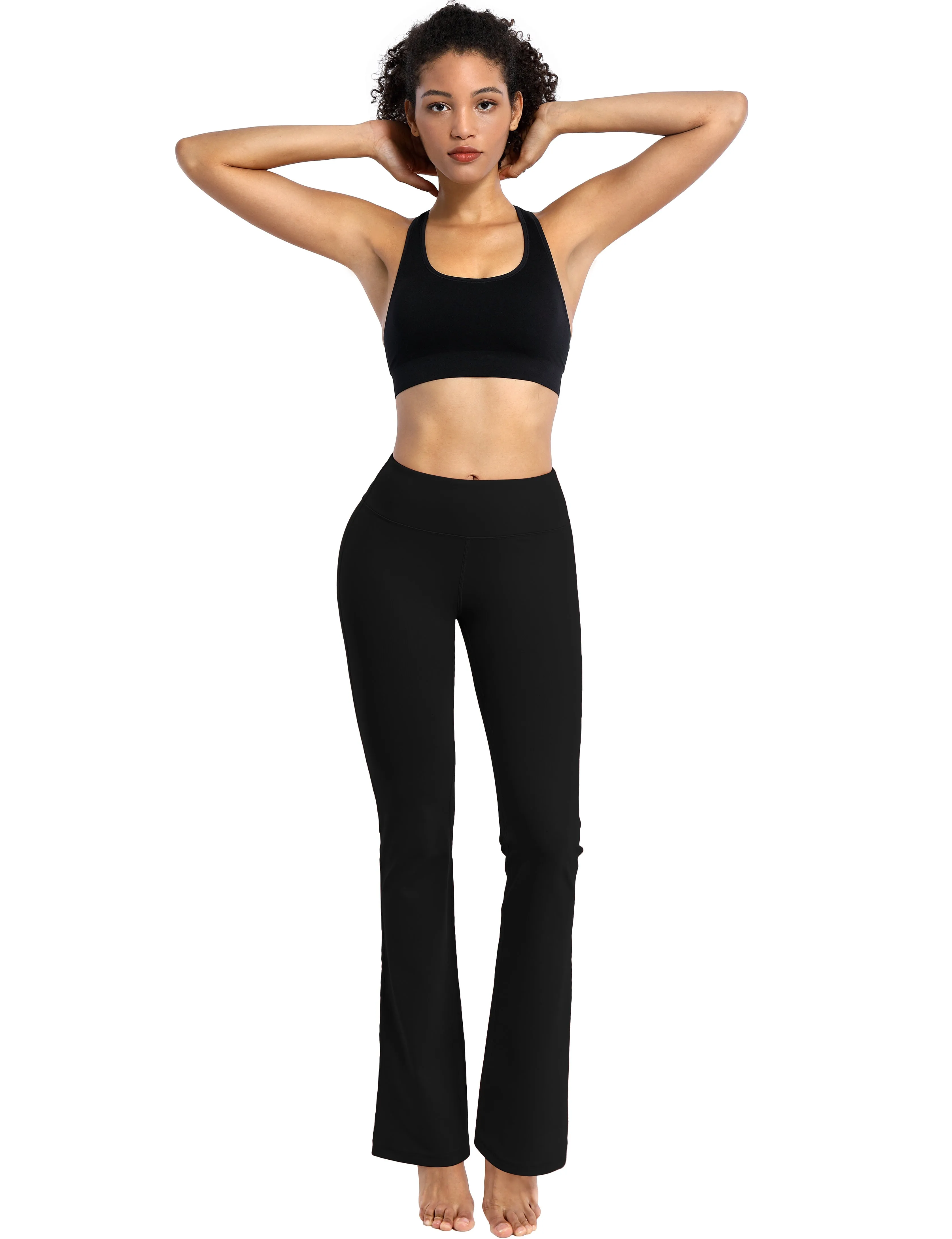 29" 31" 33" 35" Cotton Nylon Bootcut Leggings Black ins_Biking