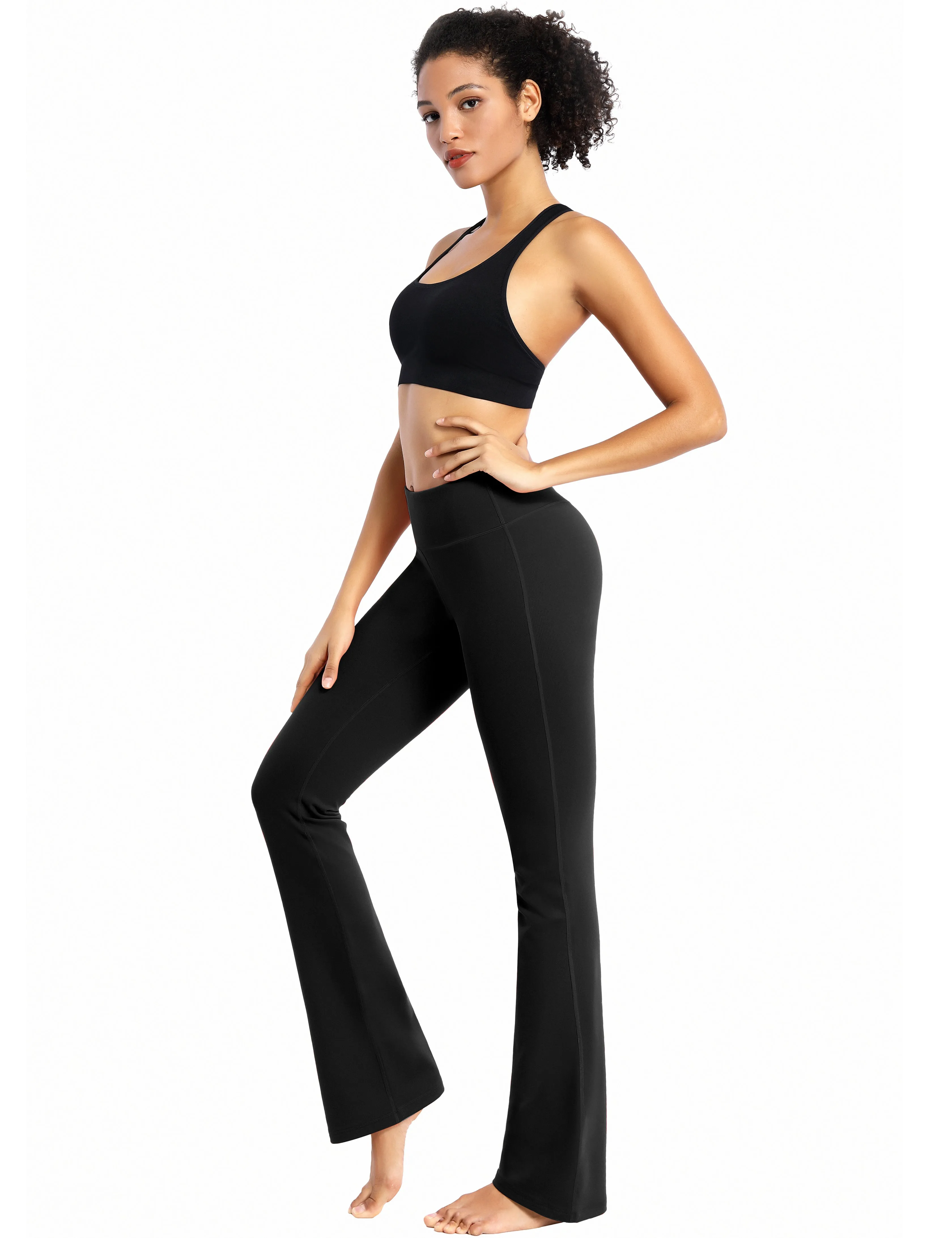 29" 31" 33" 35" Cotton Nylon Bootcut Leggings Black ins_Biking