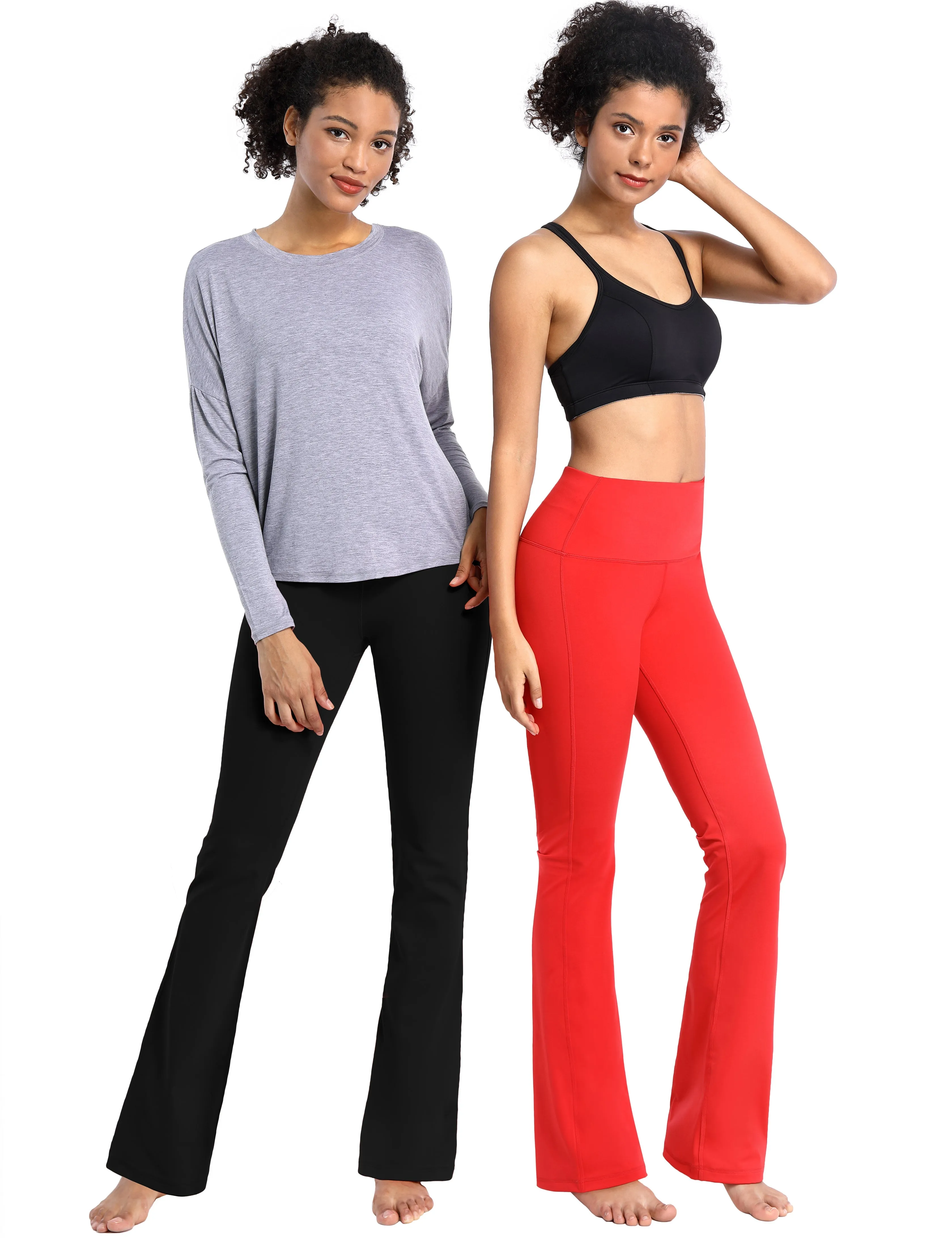 29" 31" 33" 35" Cotton Nylon Bootcut Leggings Black ins_Biking
