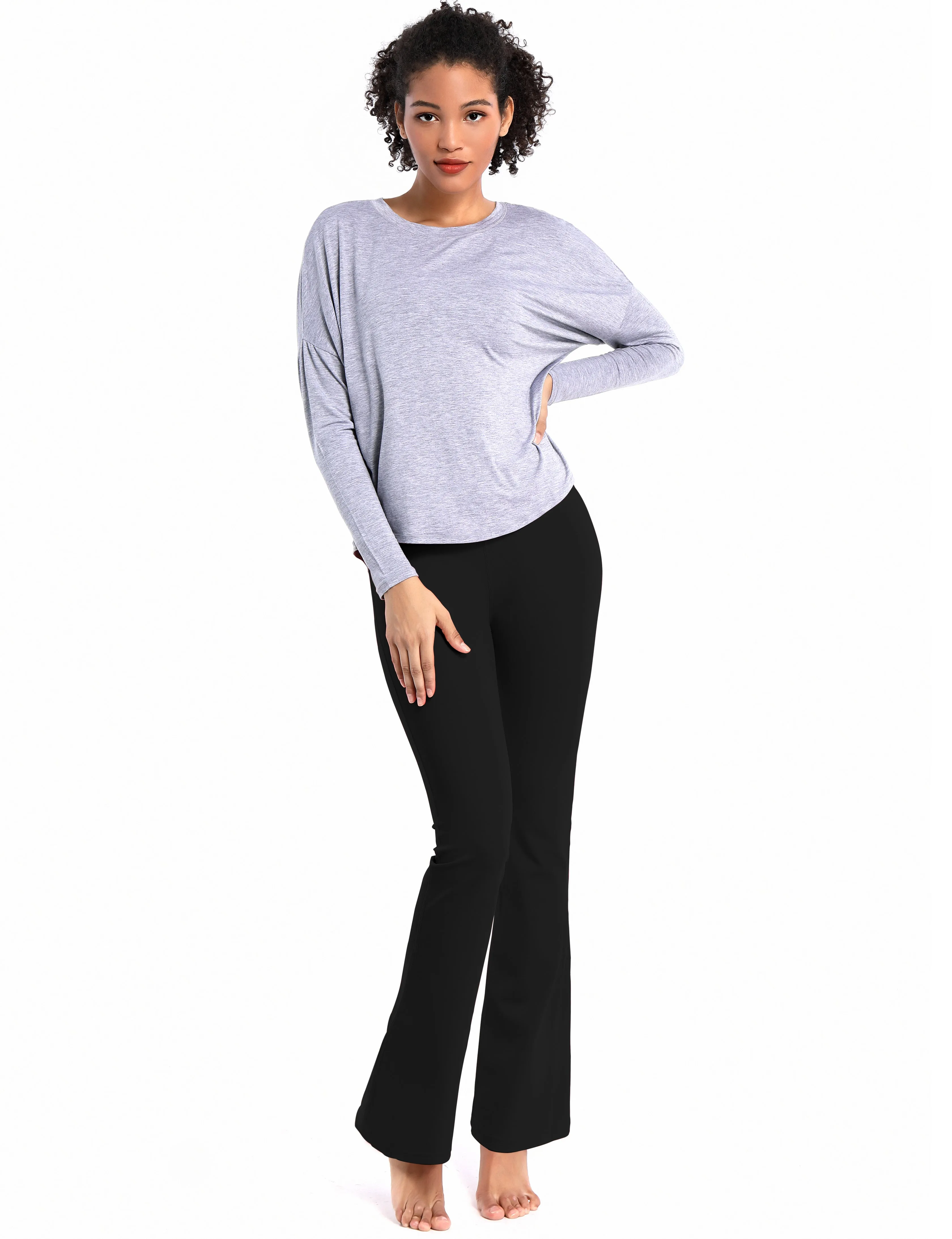 29" 31" 33" 35" Cotton Nylon Bootcut Leggings Black ins_Biking