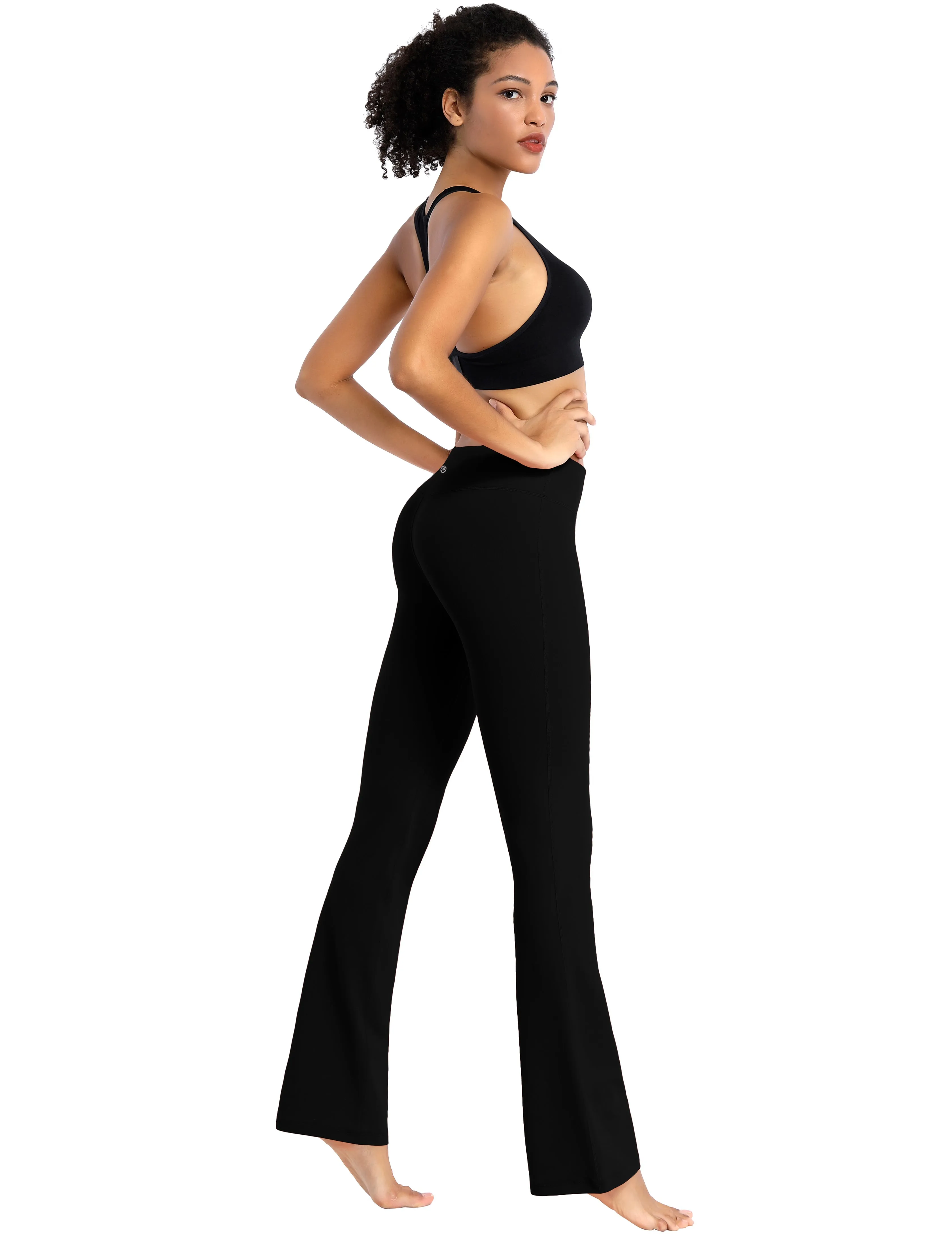 29" 31" 33" 35" Cotton Nylon Bootcut Leggings Black_Pilates