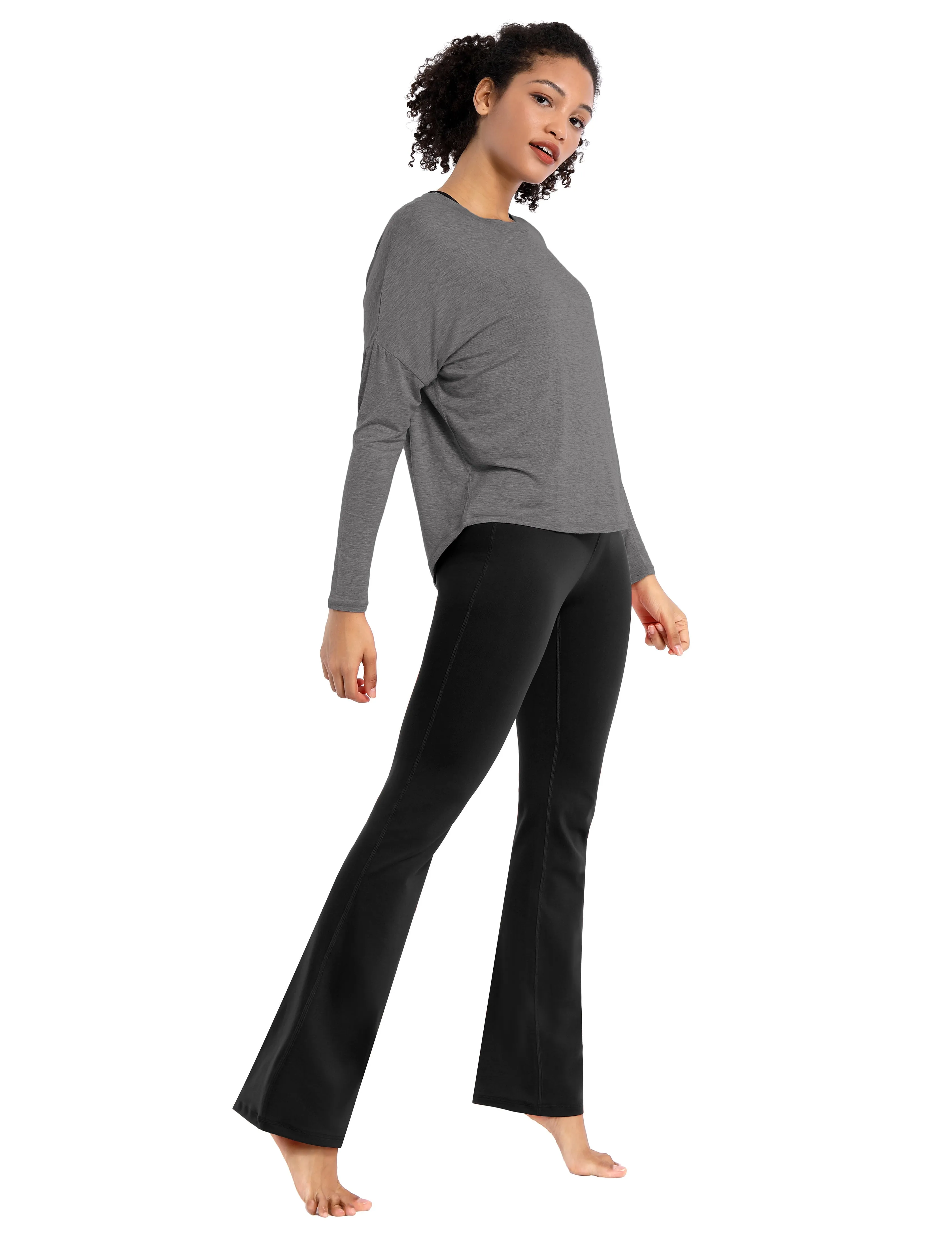 29" 31" 33" 35" Cotton Nylon Bootcut Leggings Black_Pilates