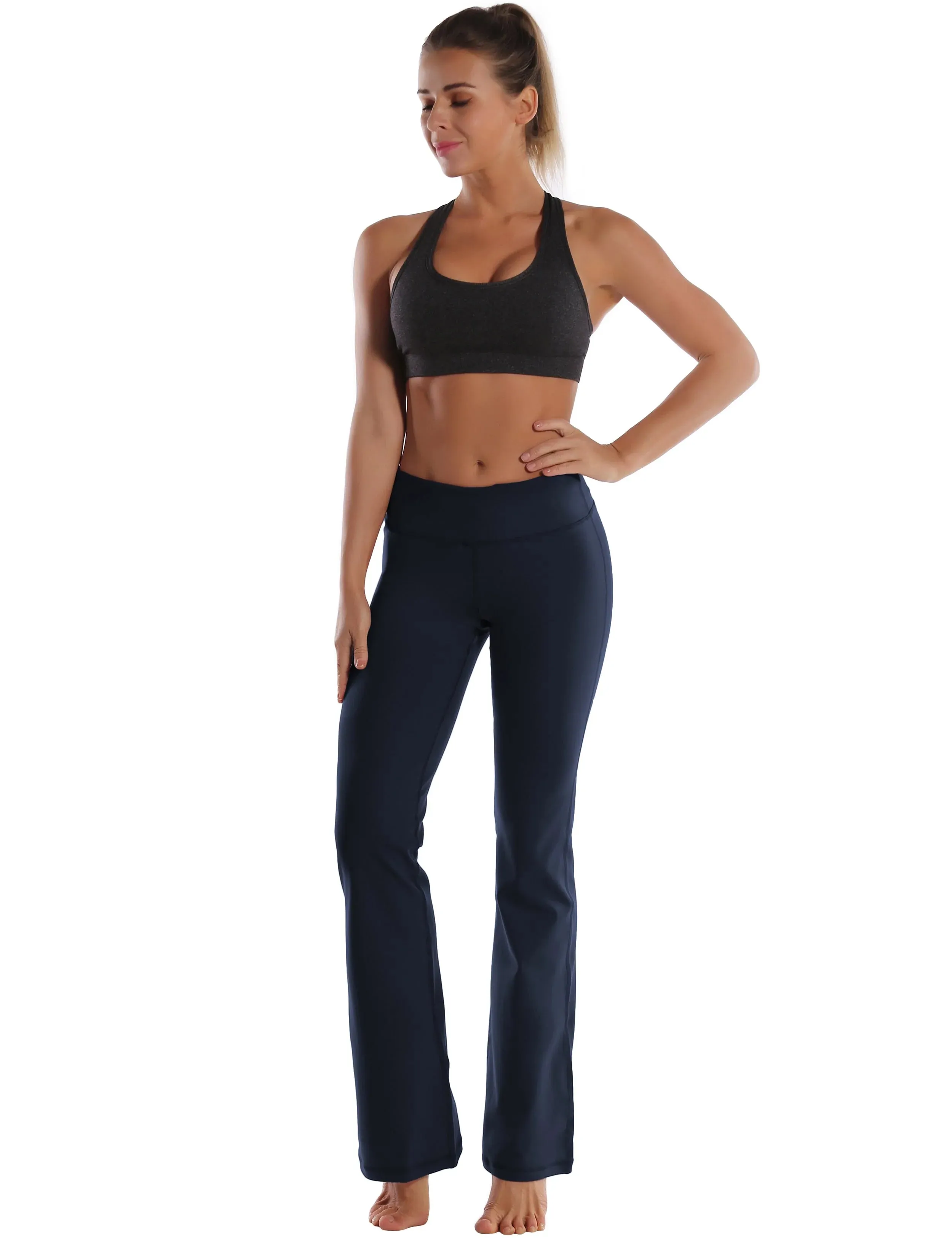 29" 31" 33" 35" Cotton Nylon Bootcut Leggings darknavy_yogastudio