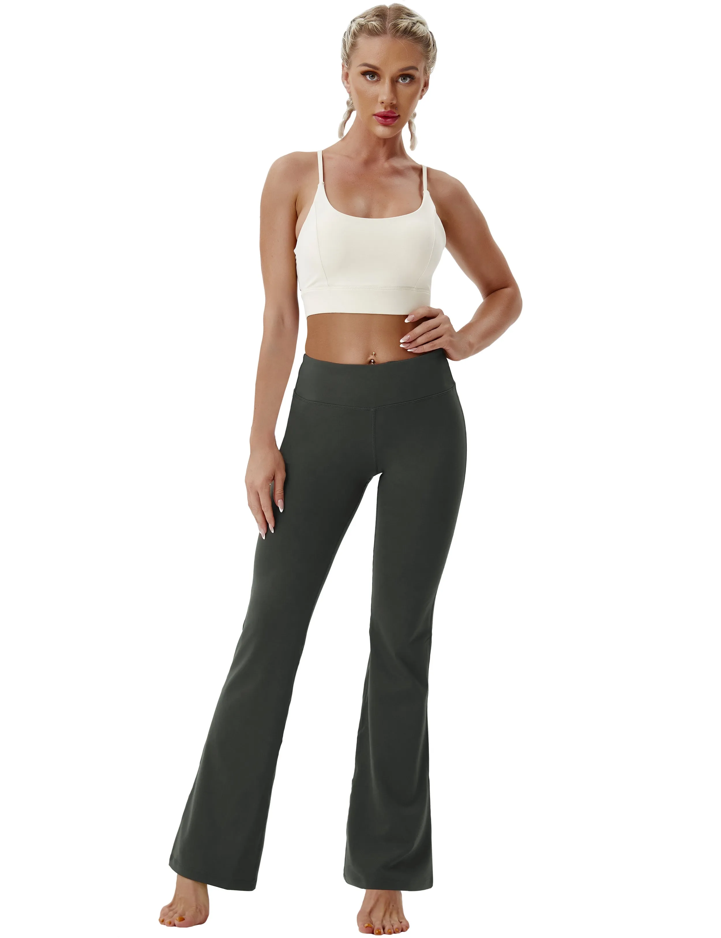 29" 31" 33" 35" Cotton Nylon Bootcut Leggings olivegray_Pilates