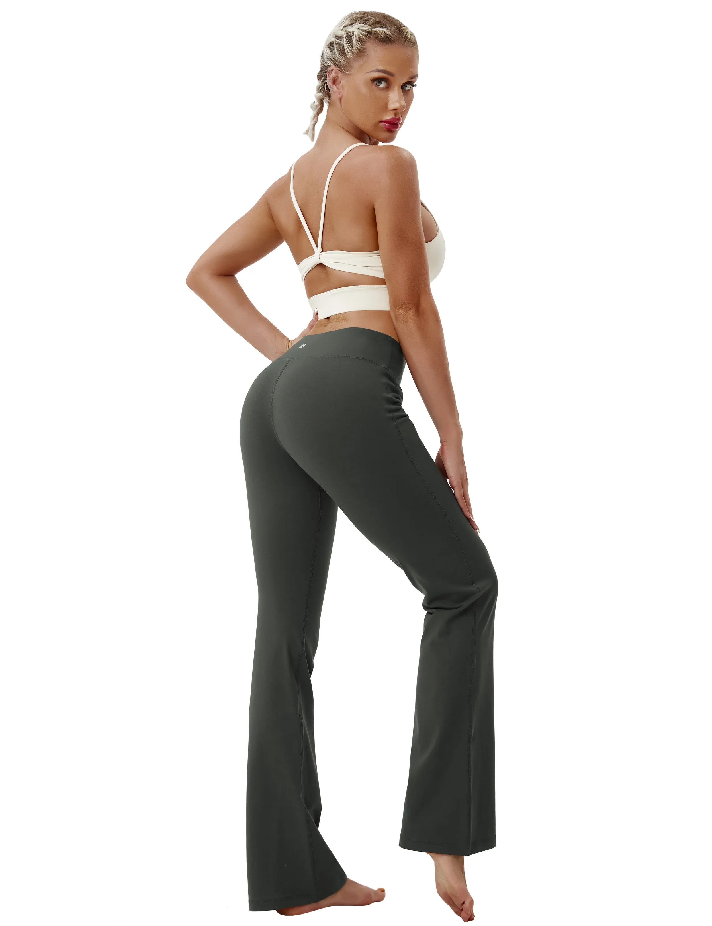 29" 31" 33" 35" Cotton Nylon Bootcut Leggings olivegray_yogastudio