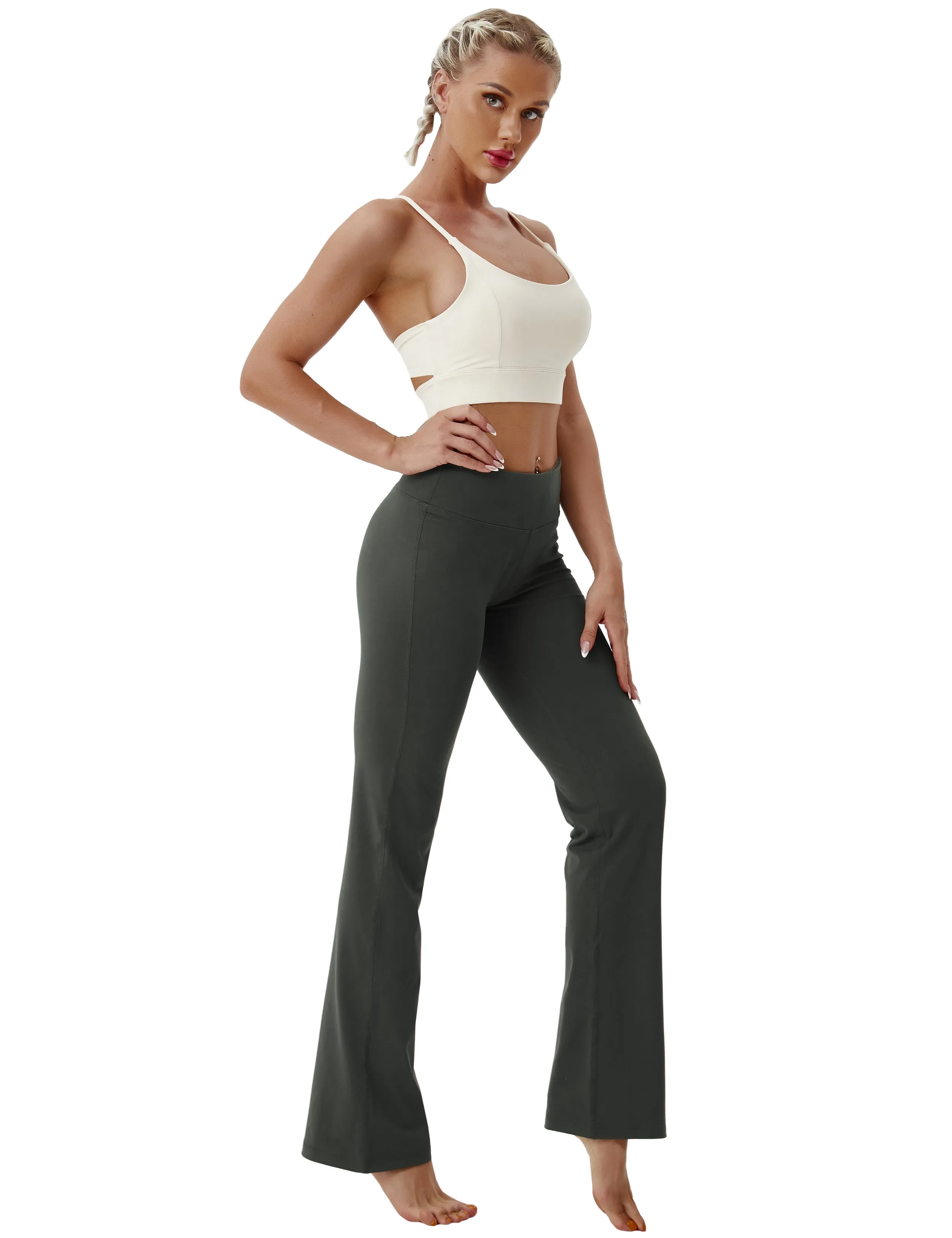 29" 31" 33" 35" Cotton Nylon Bootcut Leggings olivegray_yogastudio