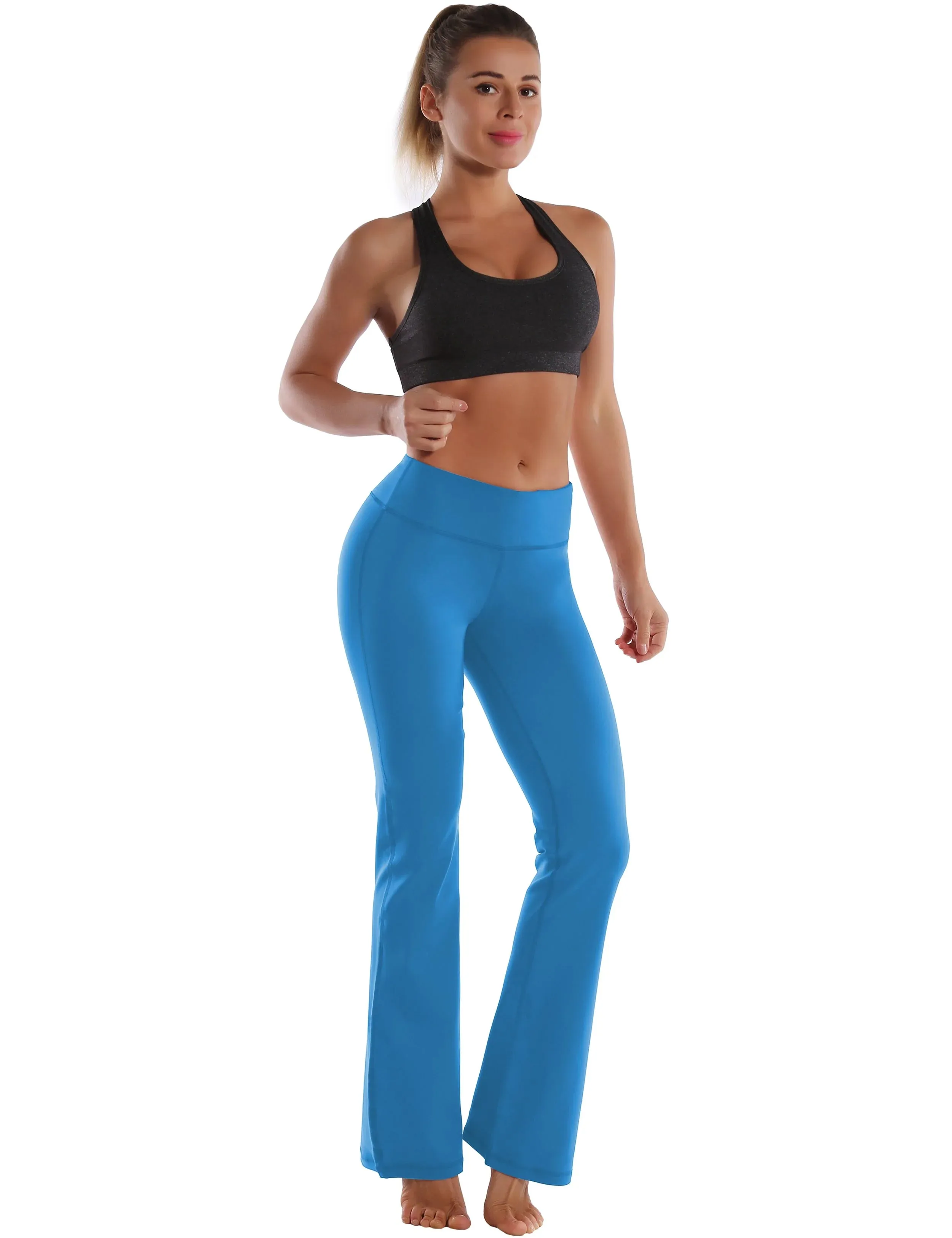 29" 31" 33" 35" Cotton Nylon Bootcut Leggings peacockblue_yogastudio