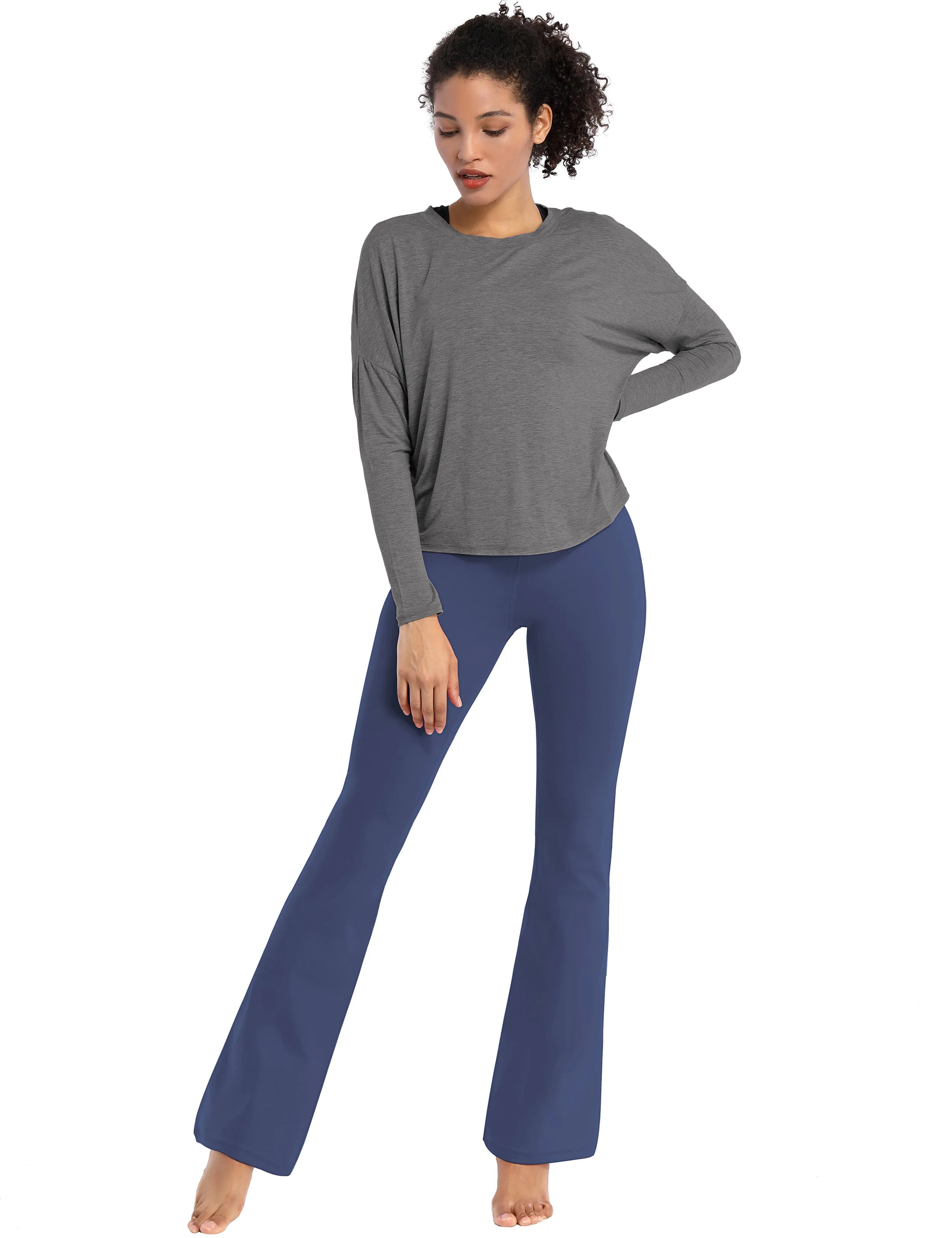29" 31" 33" 35" Cotton Nylon Bootcut Leggings purplishblue_Jogging