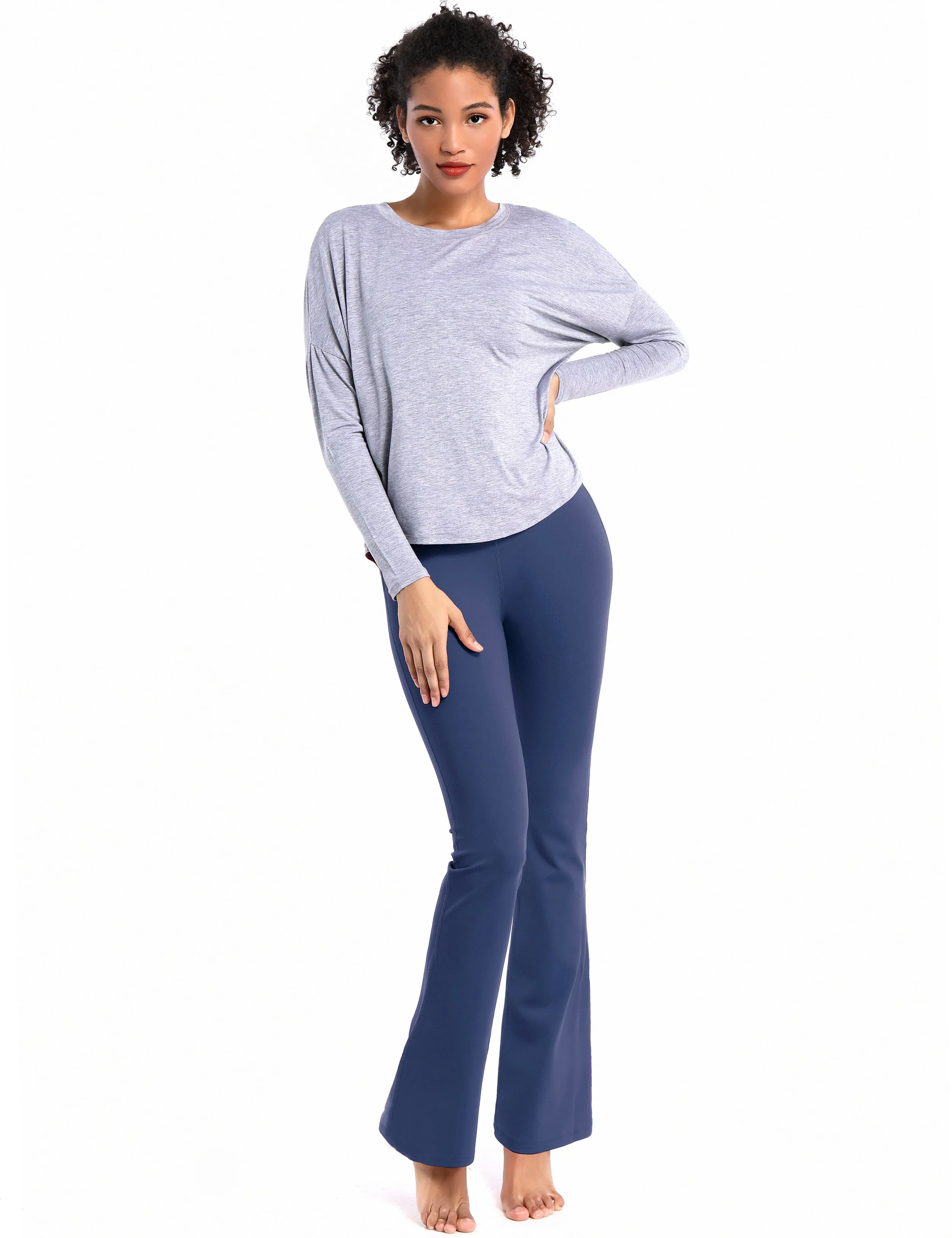 29" 31" 33" 35" Cotton Nylon Bootcut Leggings purplishblue_Jogging