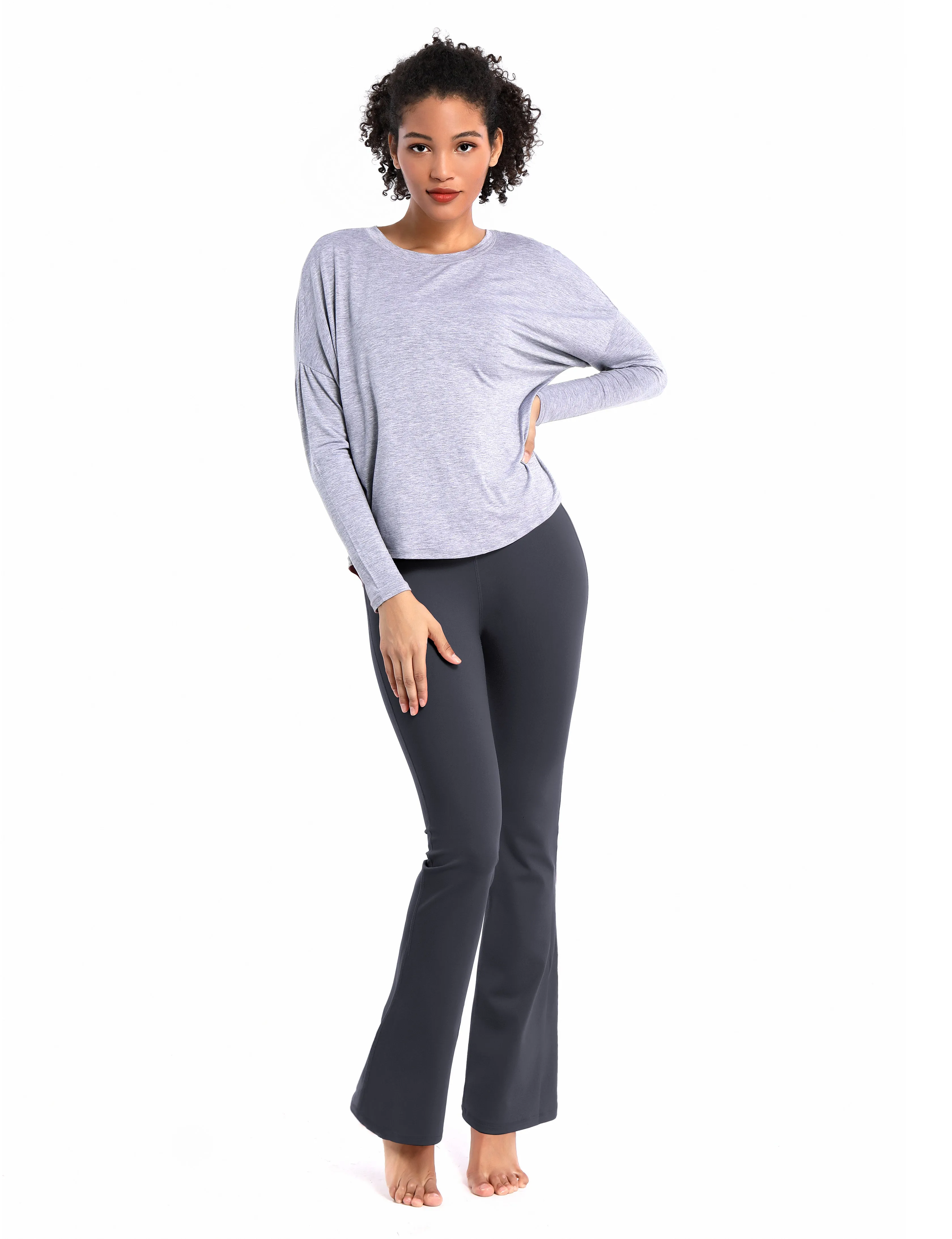 29" 31" 33" 35" Cotton Nylon Bootcut Leggings shadowcharcoal_Biking