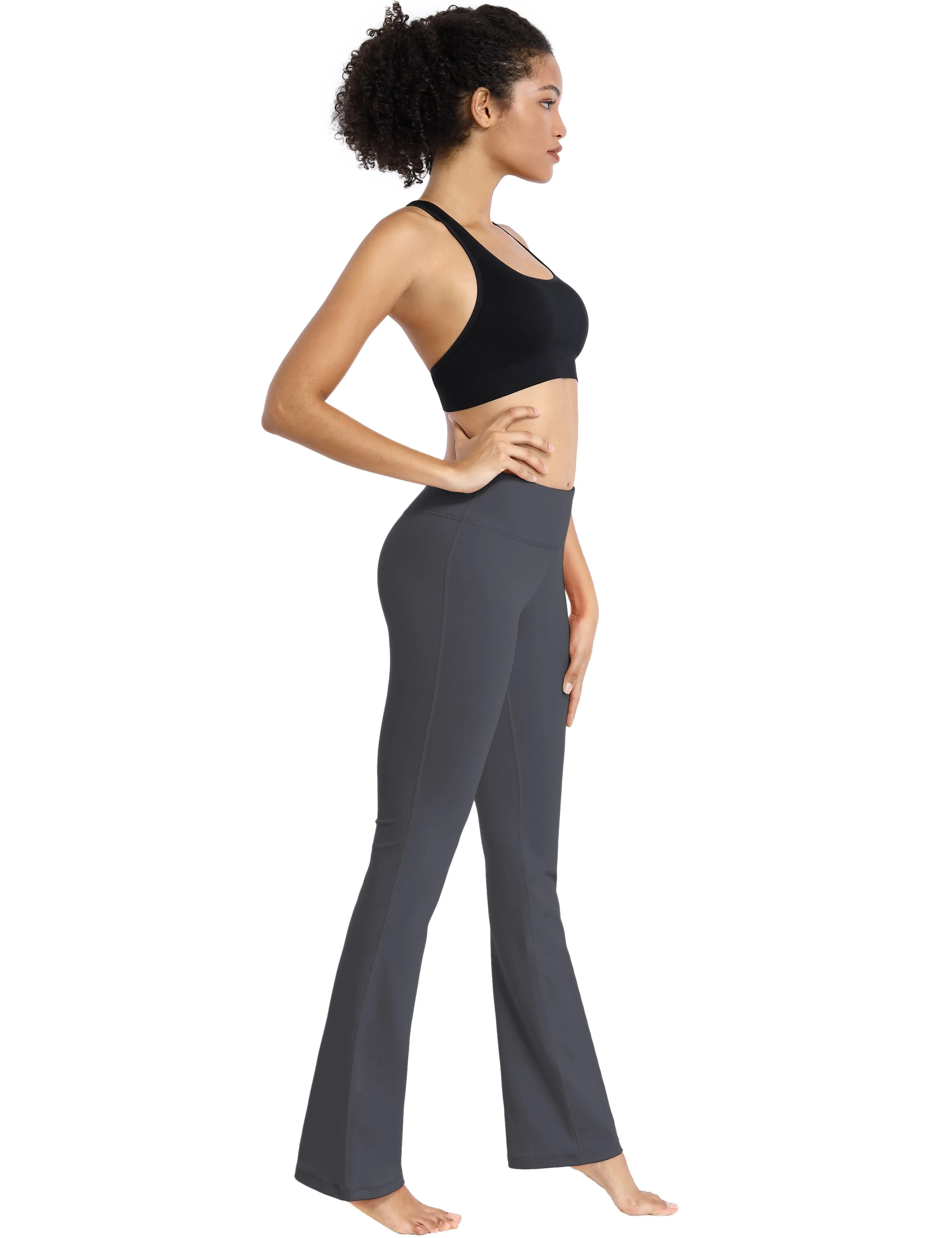 29" 31" 33" 35" Cotton Nylon Bootcut Leggings shadowcharcoal_Biking