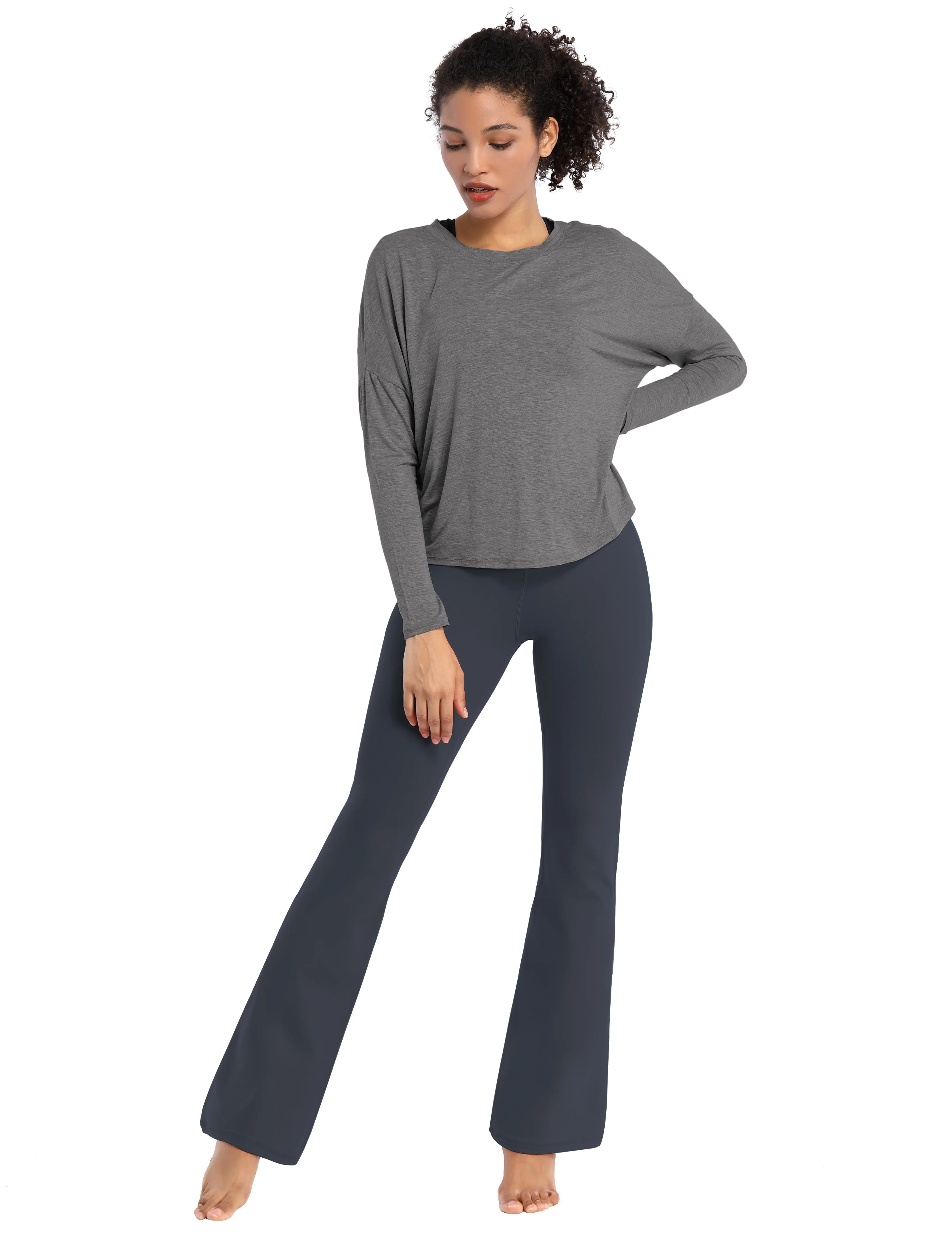 29" 31" 33" 35" Cotton Nylon Bootcut Leggings shadowcharcoal_Biking