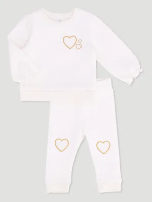 Baby Girls 2 Piece Bubble Heart Quilted Set - Cream