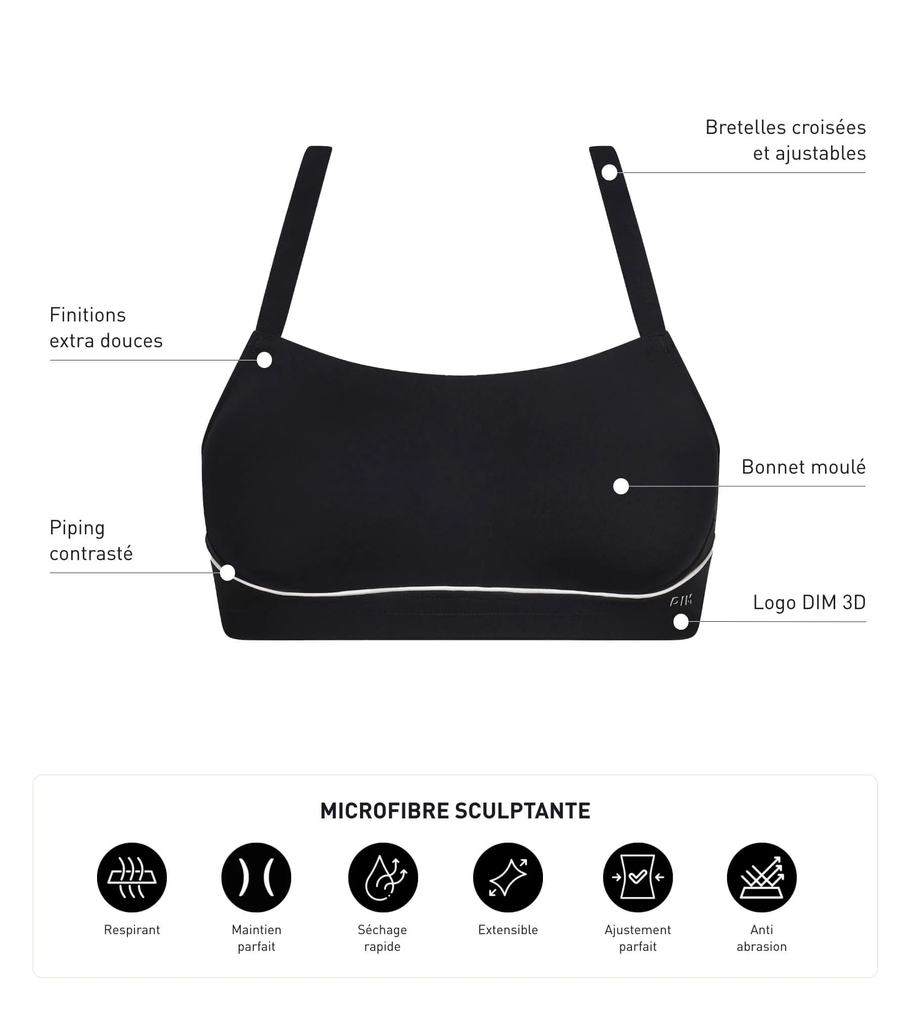 Black sculpting microfibre sports bra Dim Move