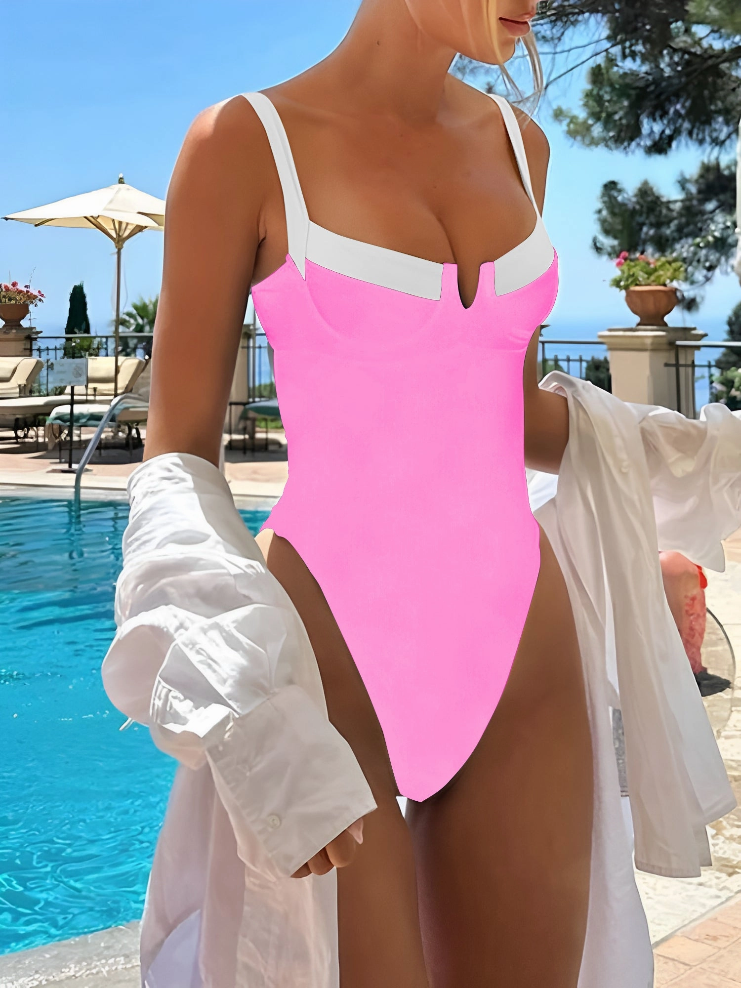 Colorblock Sleeveless Backless One Piece Swimsuit