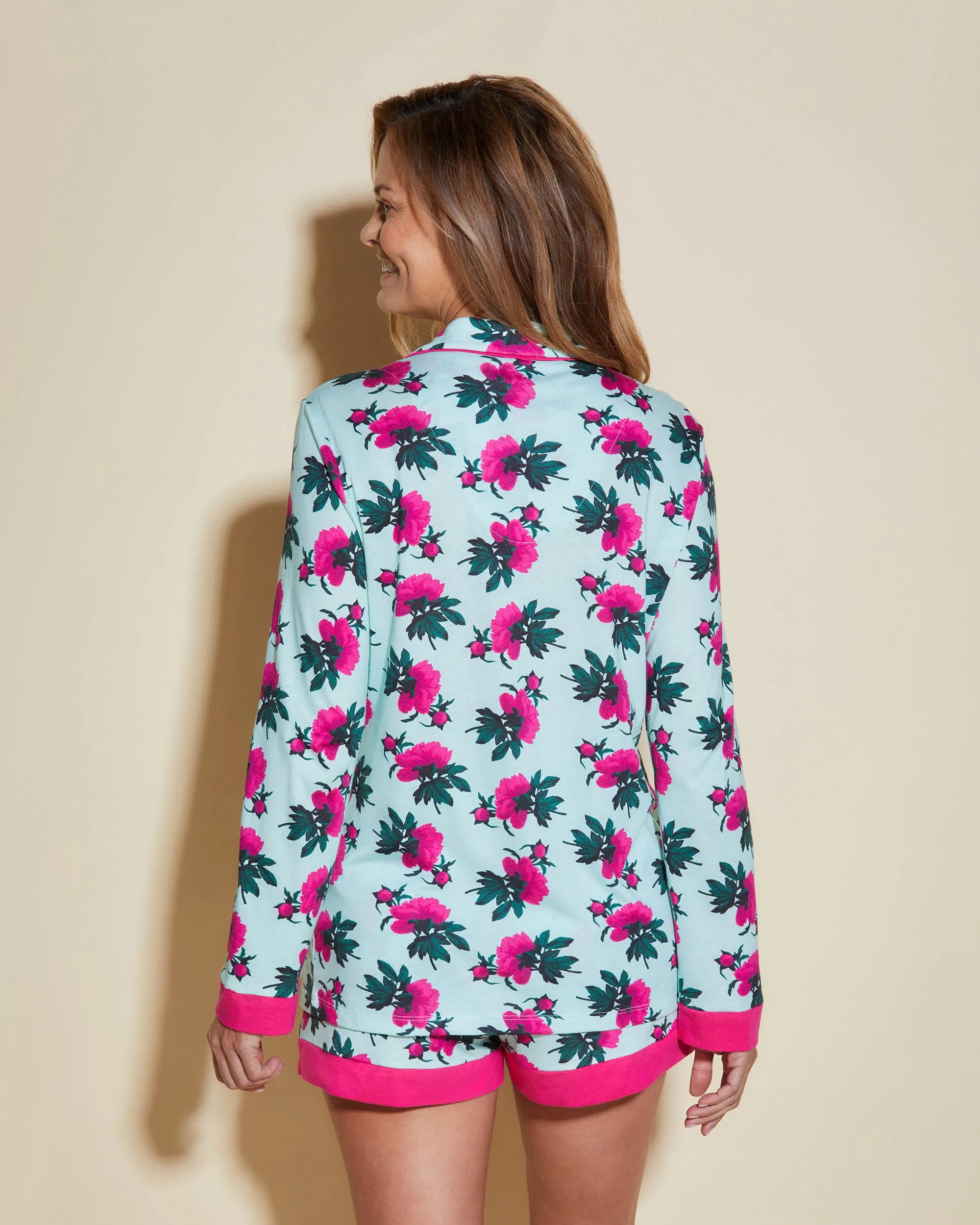 Conjunto De Pijama Estampado Con Camisa De Manga Larga Y Pantalones Cortos