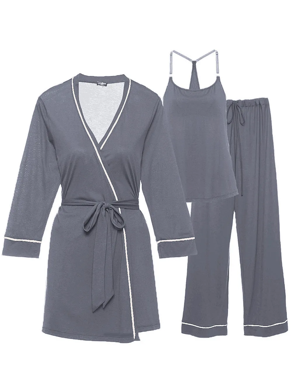Conjunto De Pijama Para Lactancia De 3 Piezas Con Bata