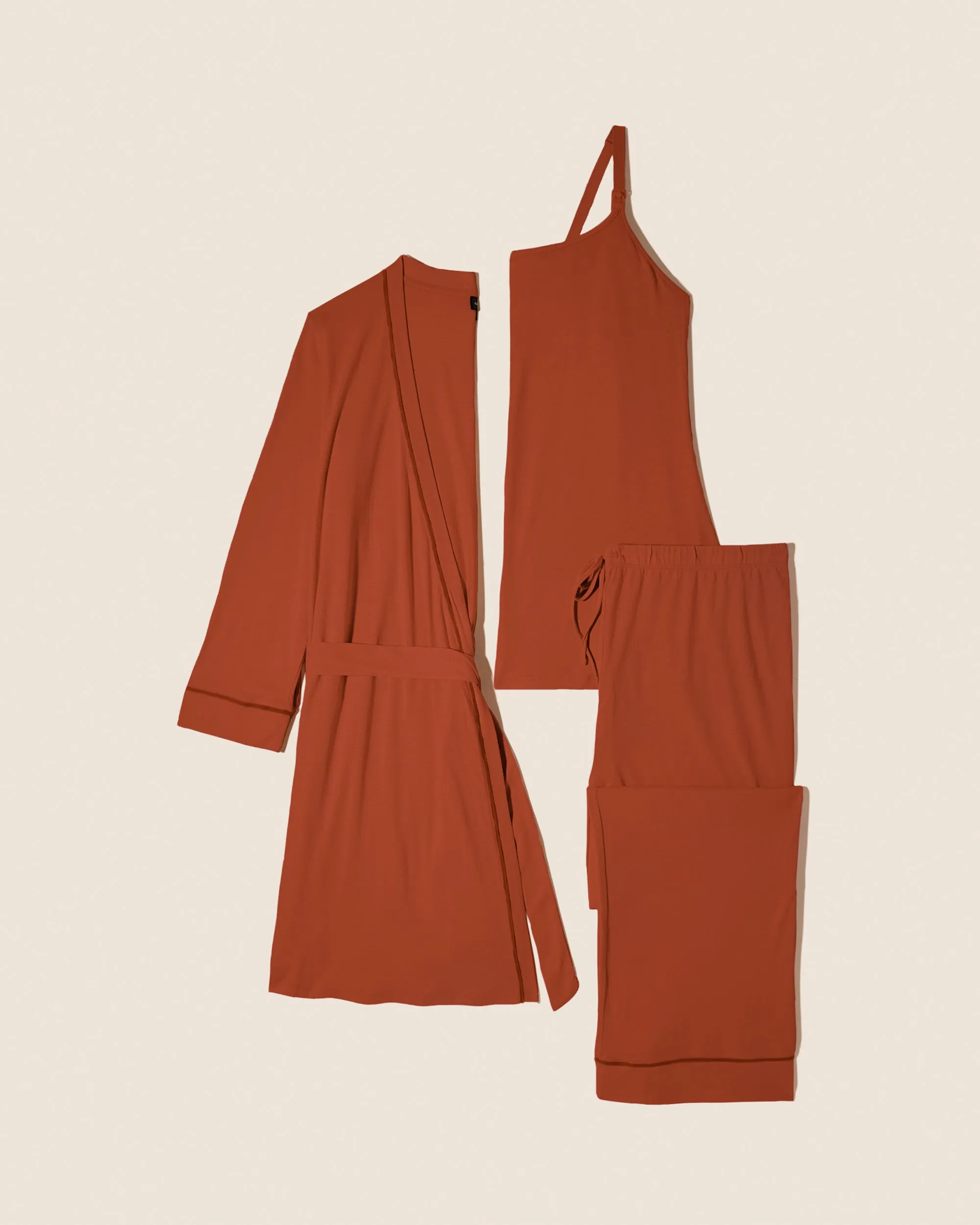 Conjunto De Pijama Para Lactancia De 3 Piezas Con Bata