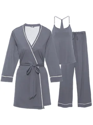 Conjunto De Pijama Para Lactancia De 3 Piezas Con Bata