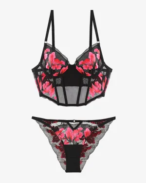 Embroidered Corset Bra and Panty 2 Sets