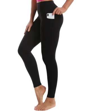 High Waisted Plus Size Pants 7/8 Length Leggings with Pockets black_Plus Size