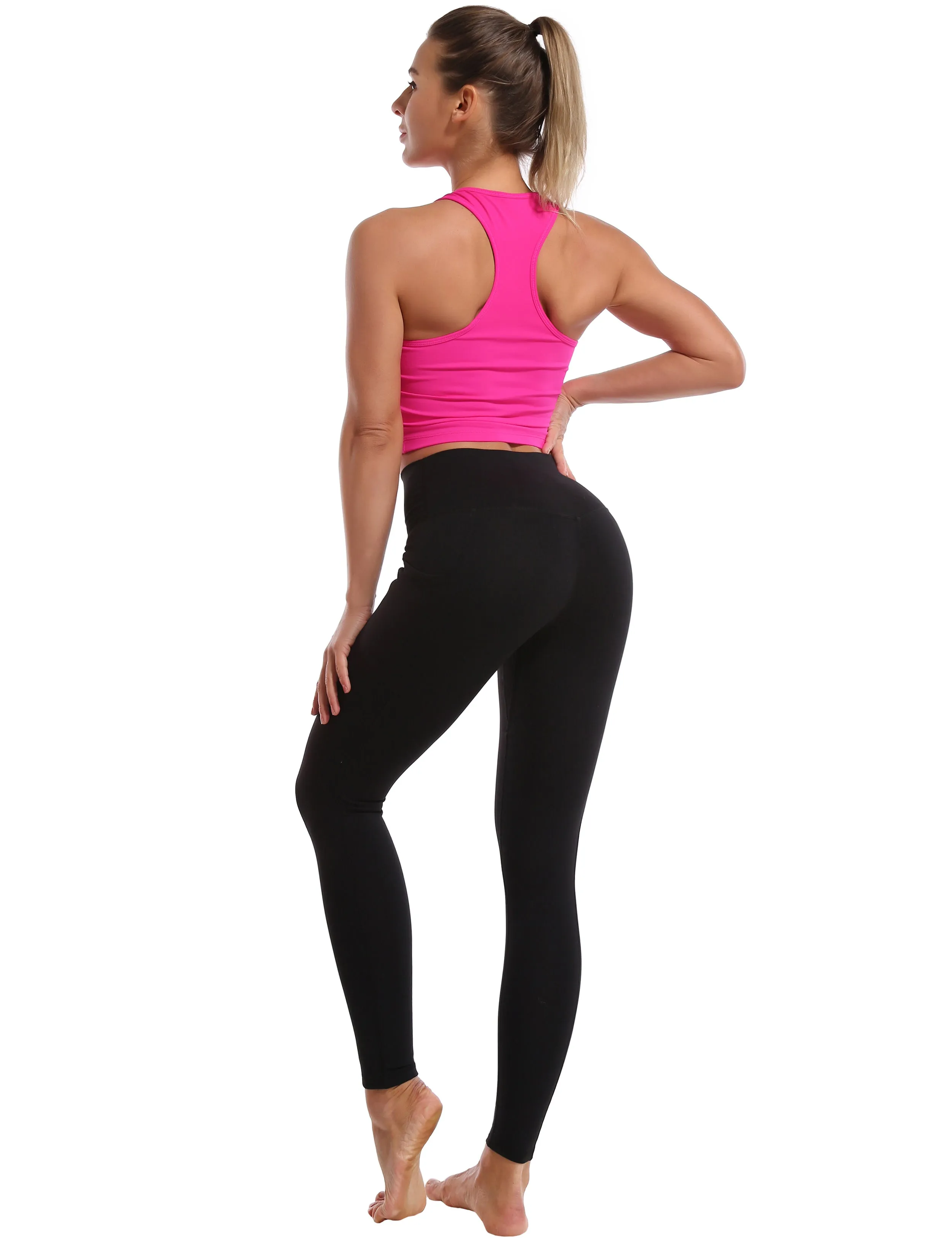 High Waisted Plus Size Pants 7/8 Length Leggings with Pockets black_Plus Size